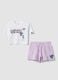 Girls&rsquo; white and purple pure cotton set with Stitch prints_0