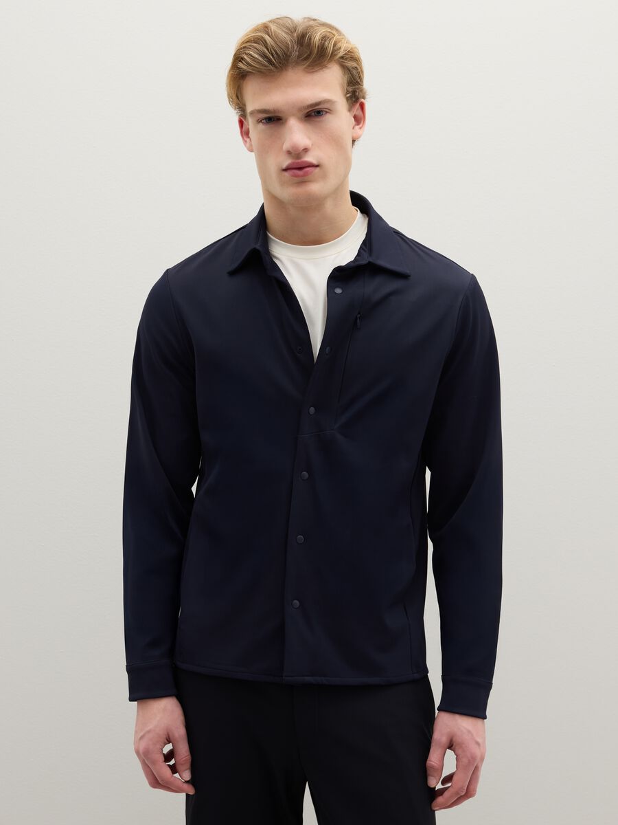 Blue sweatshirt with polo collar and buttons_0