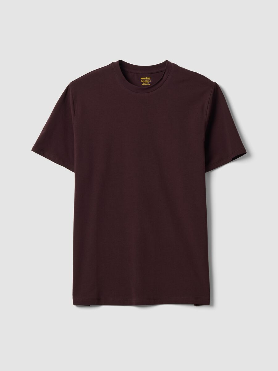 T-shirt marrone in cotone organico a maniche corte slim fit_0