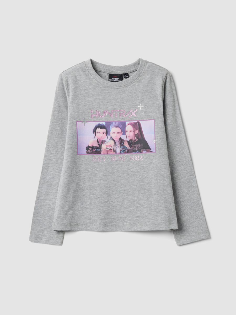 T-shirt grigia in cotone elasticizzato con stampa K-Pop Demon Hunters_0