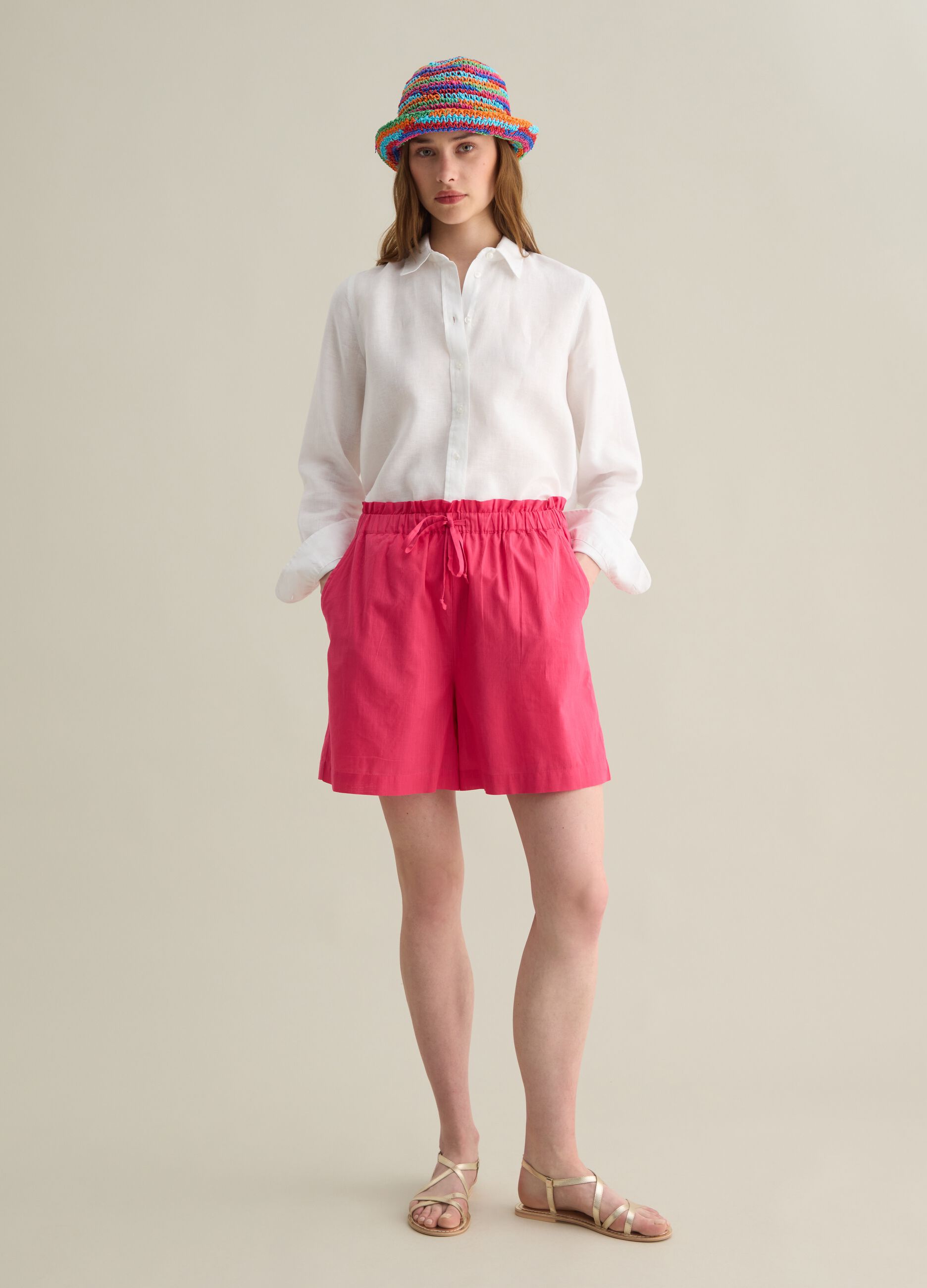 Women's pure cotton pink shorts with regular fit
