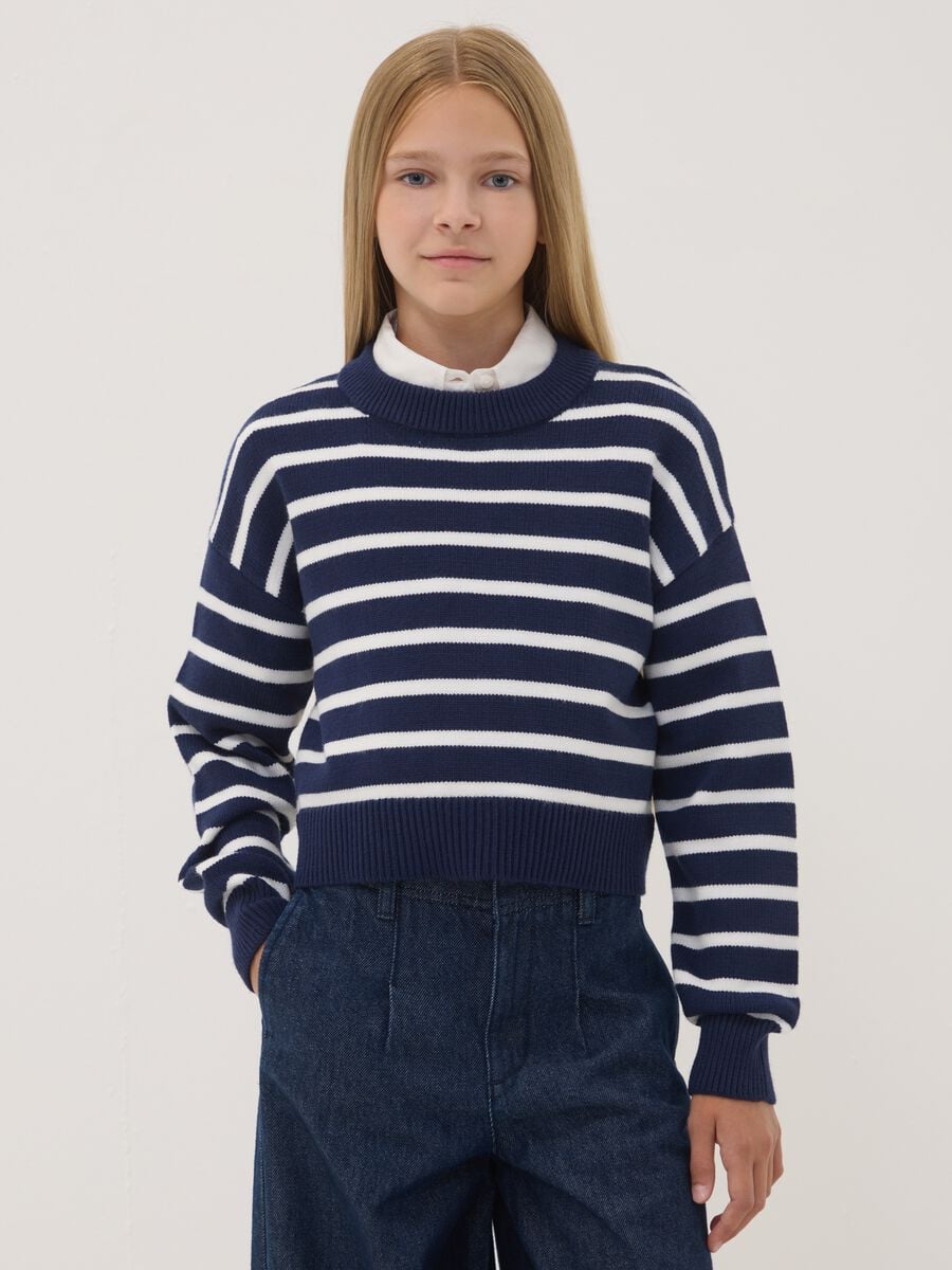 Blue striped viscose-blend crew-neck jumper_0