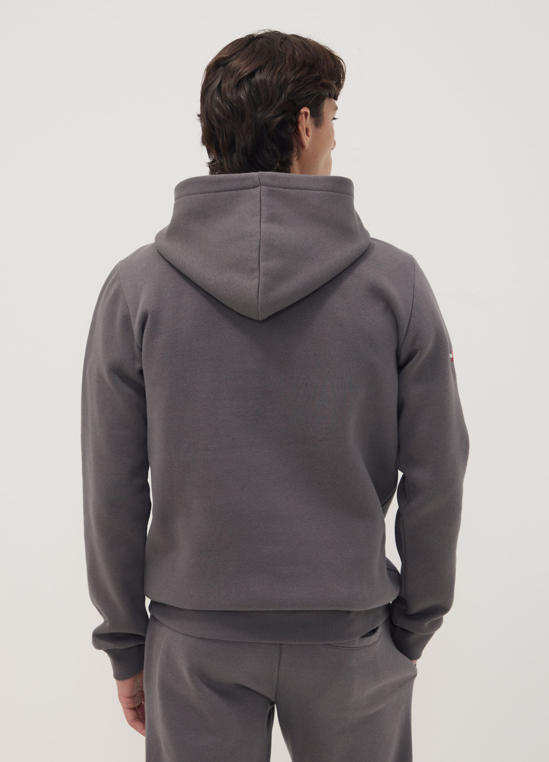 Grey cotton-blend hoodie with Chicago Bulls print