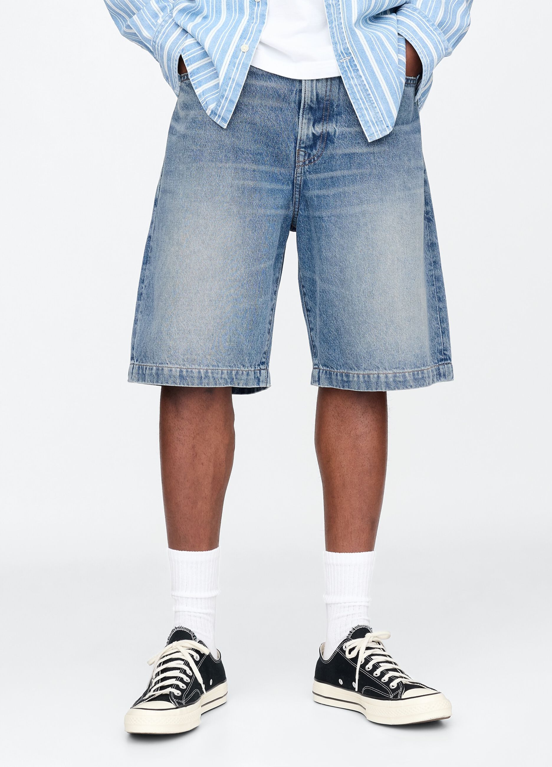 Denim Bermuda Shorts with Washed Effect