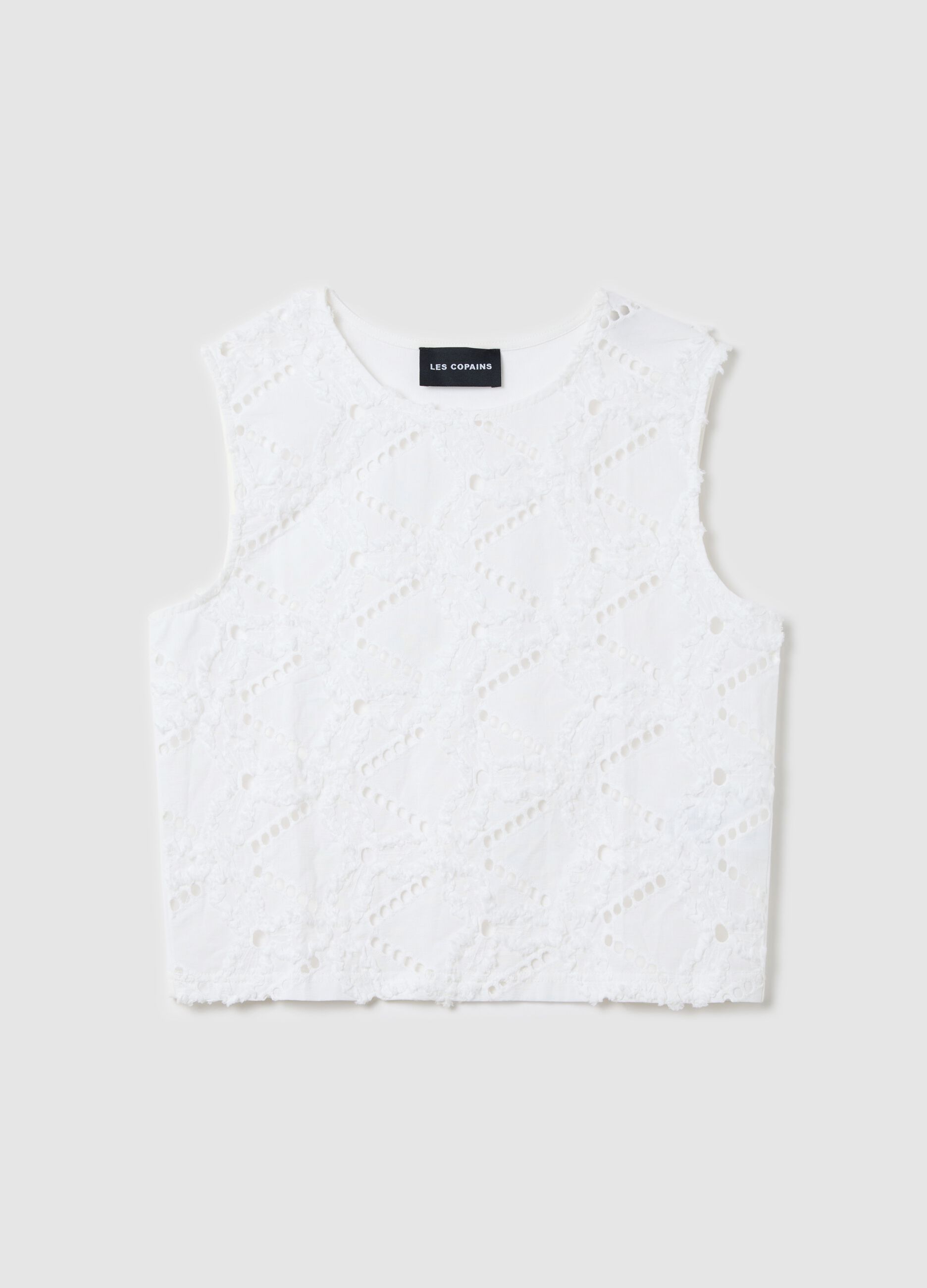 Top in sangallo bianco in cotone