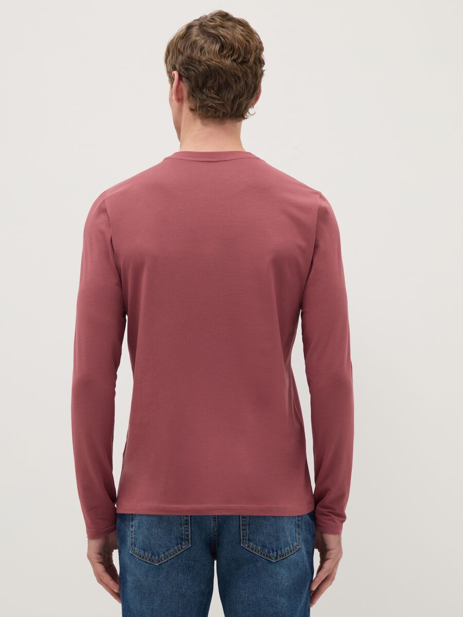 Red Long Sleeve Cotton Stretch Regular Fit T-Shirt_2