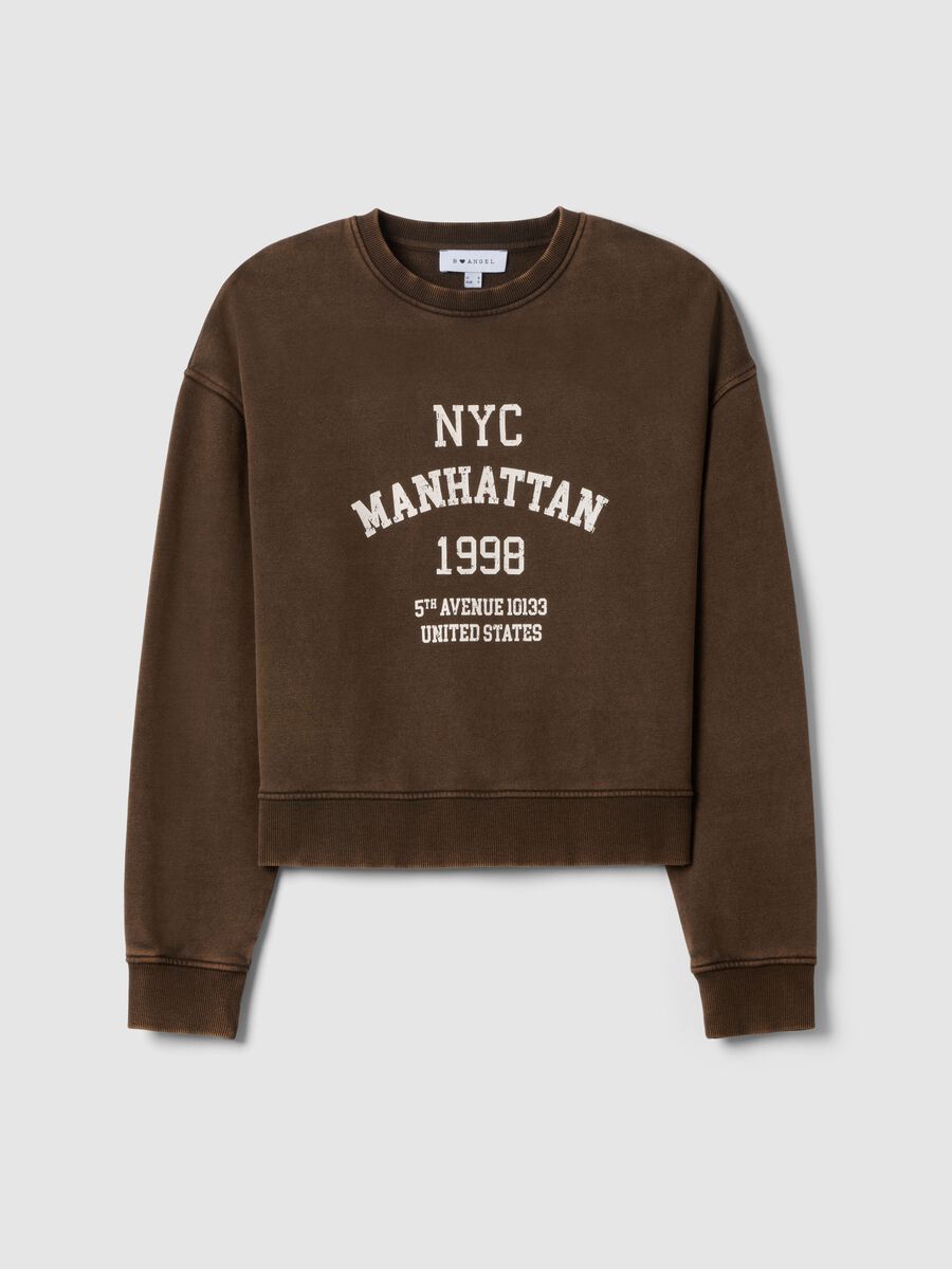 Brown crew-neck sweatshirt in regular fit cotton blend with lettering_4