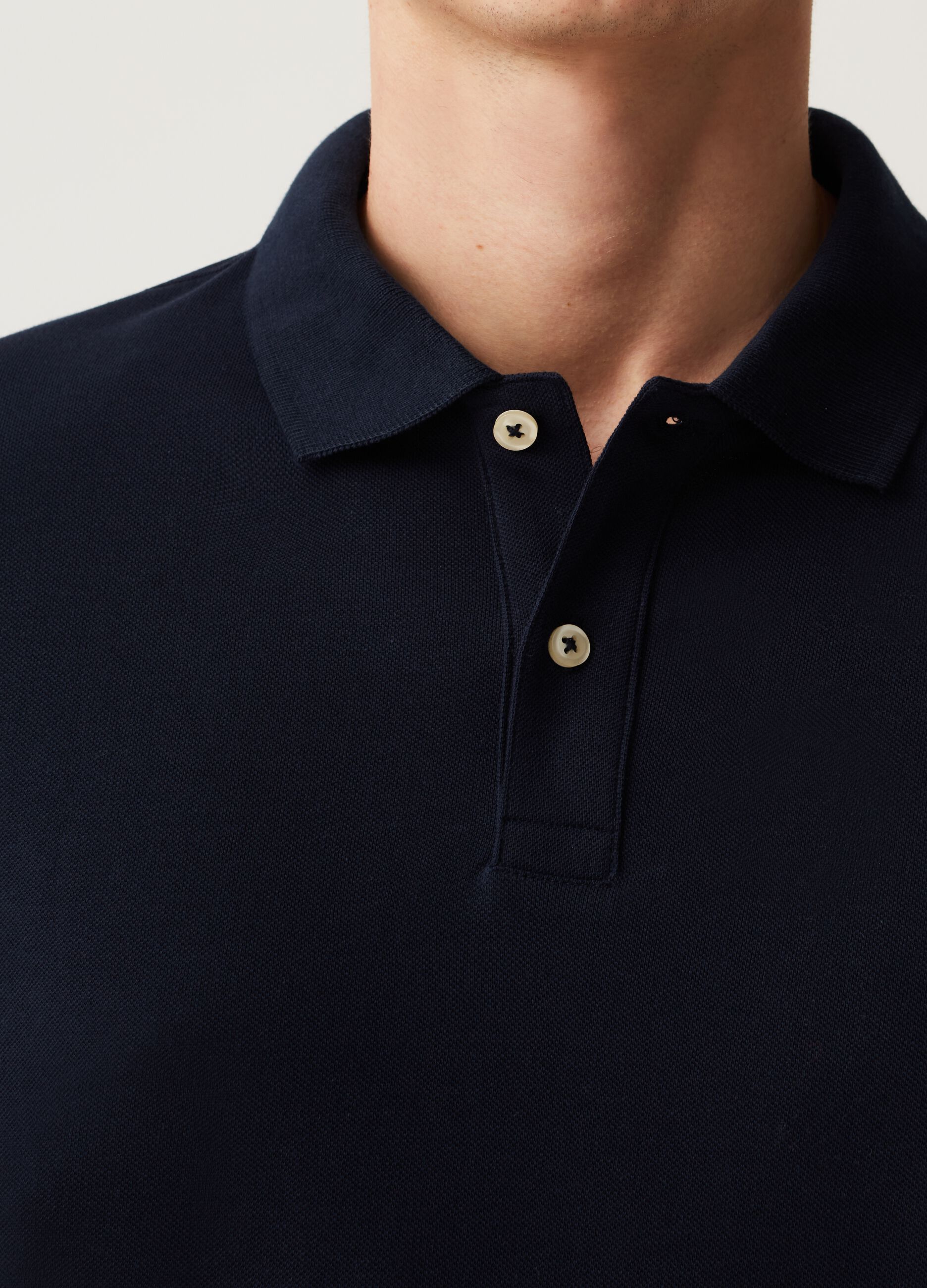 Long-sleeve polo shirt in cotton pique