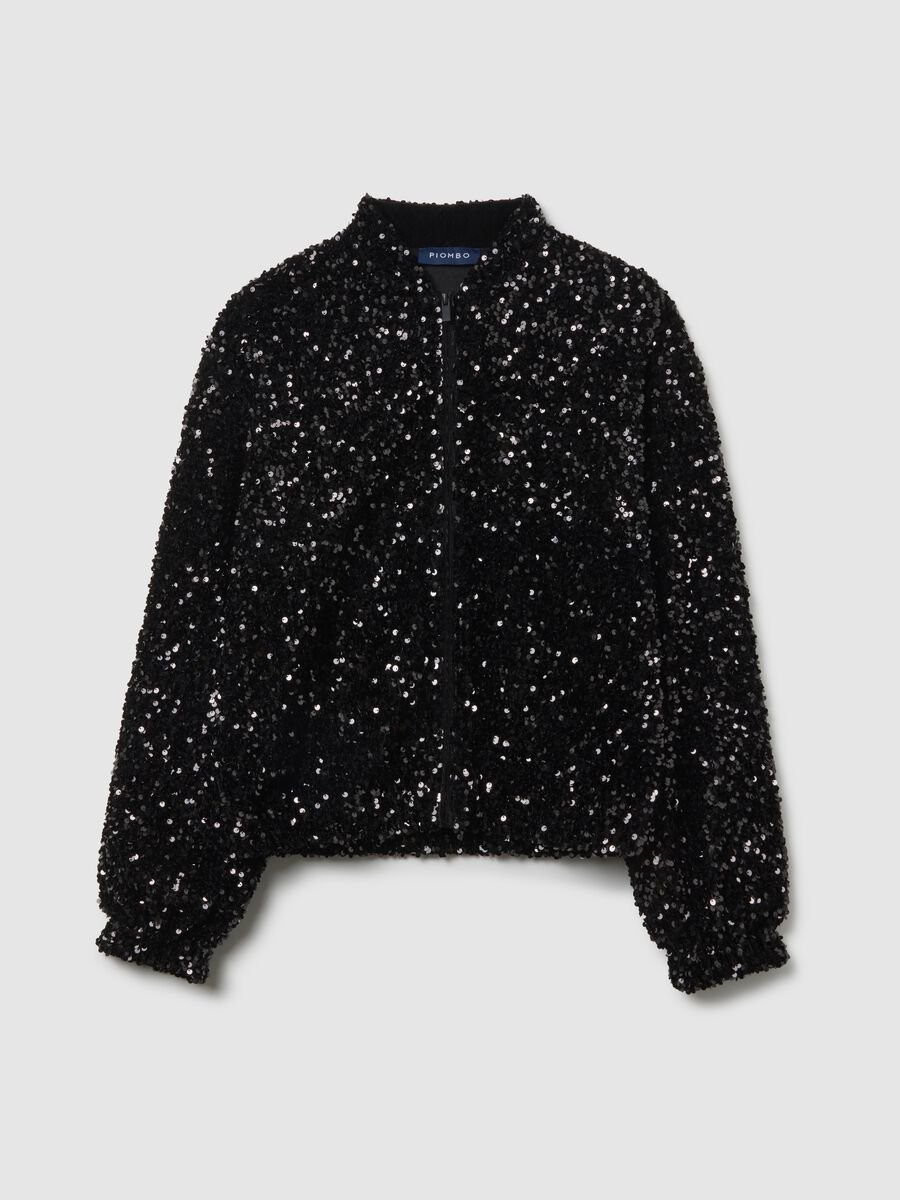 Black regular fit cardigan with zip and sequins_4