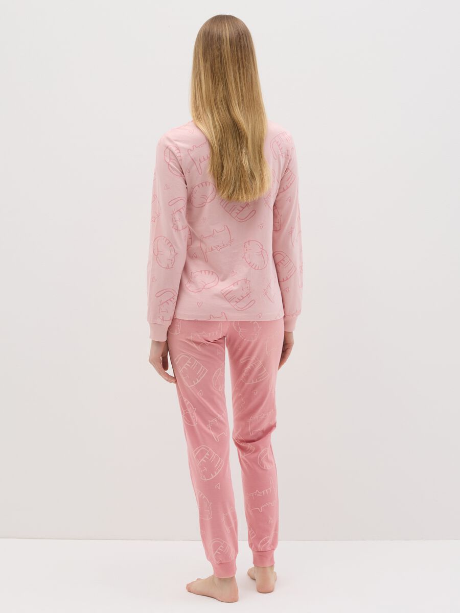 Pink cotton pyjamas with cats print_2