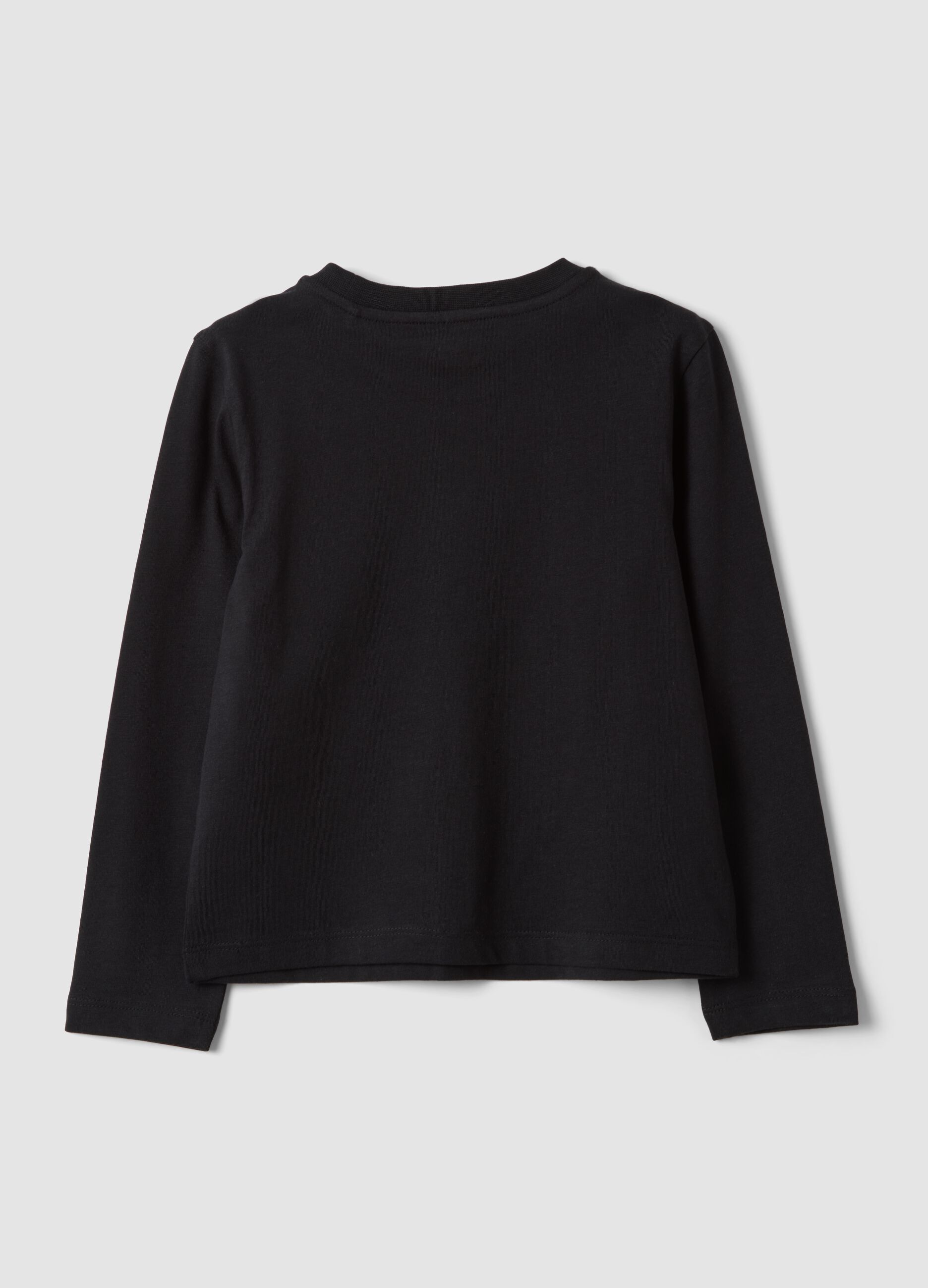 Girls&rsquo; black organic cotton T-shirt with heart print