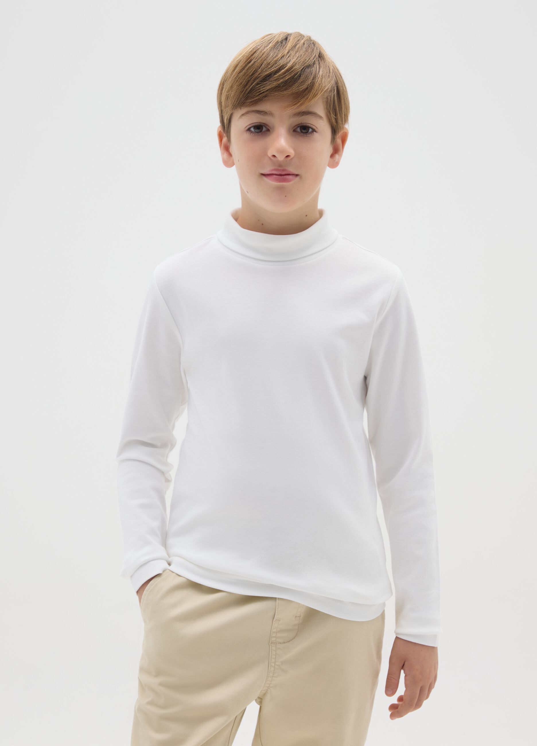 Boys' white pure cotton jumper with regular fit