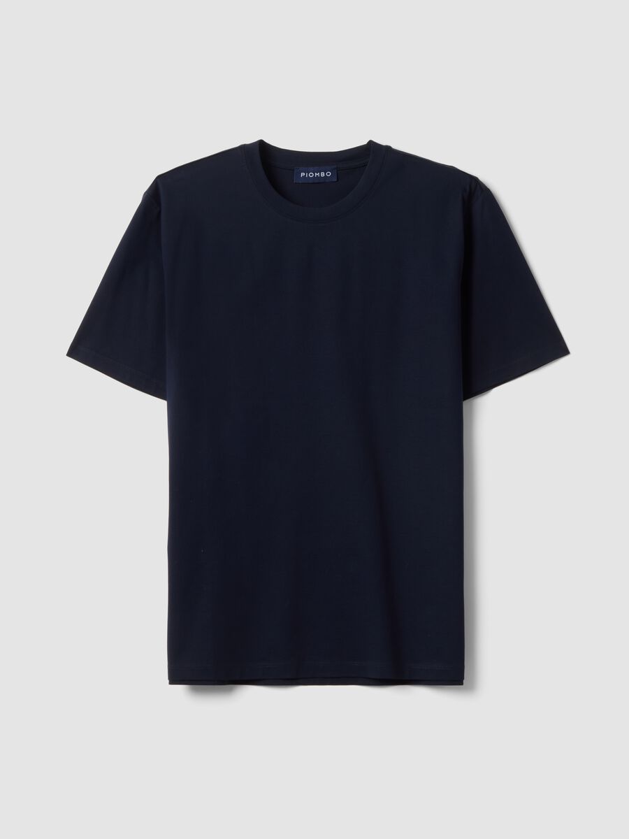 T-shirt blu in jersey di puro cotone con girocollo relaxed fit_0