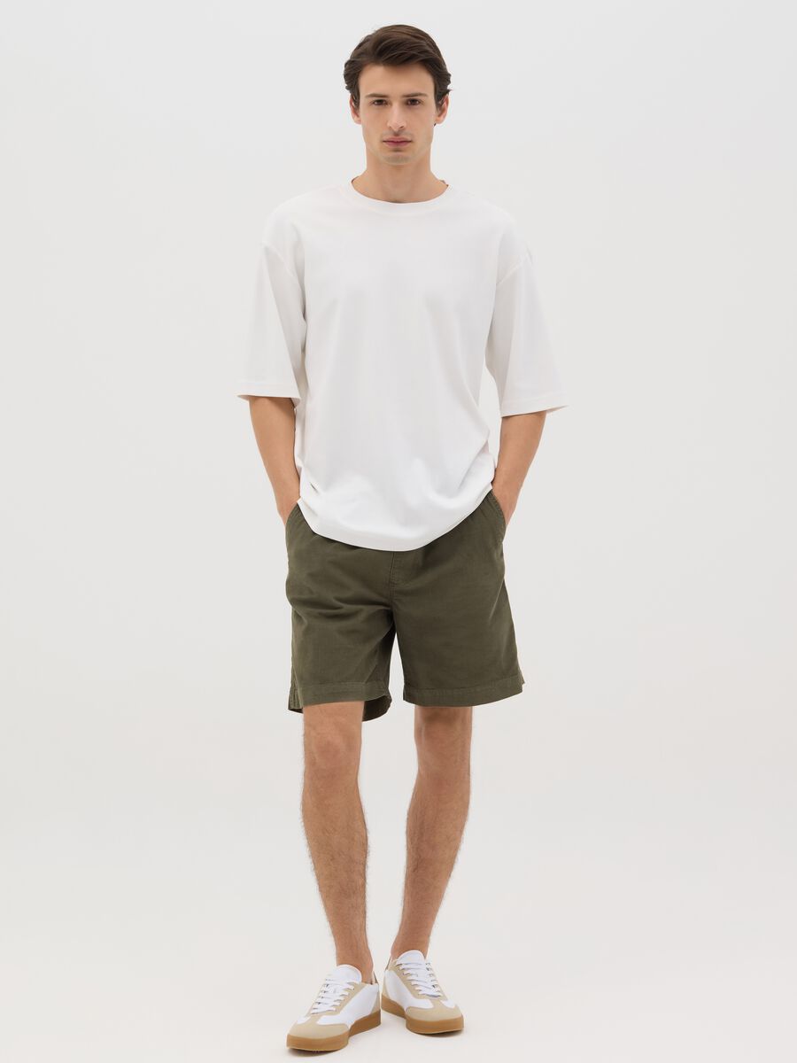 Green corduroy shorts in pure cotton_0