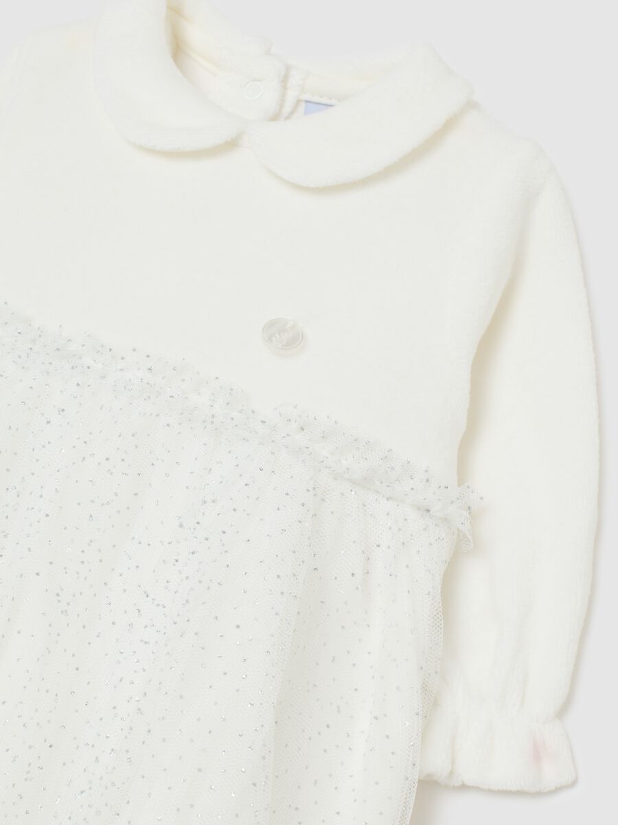 Infant dress in white cotton blend regular fit with glitter_2