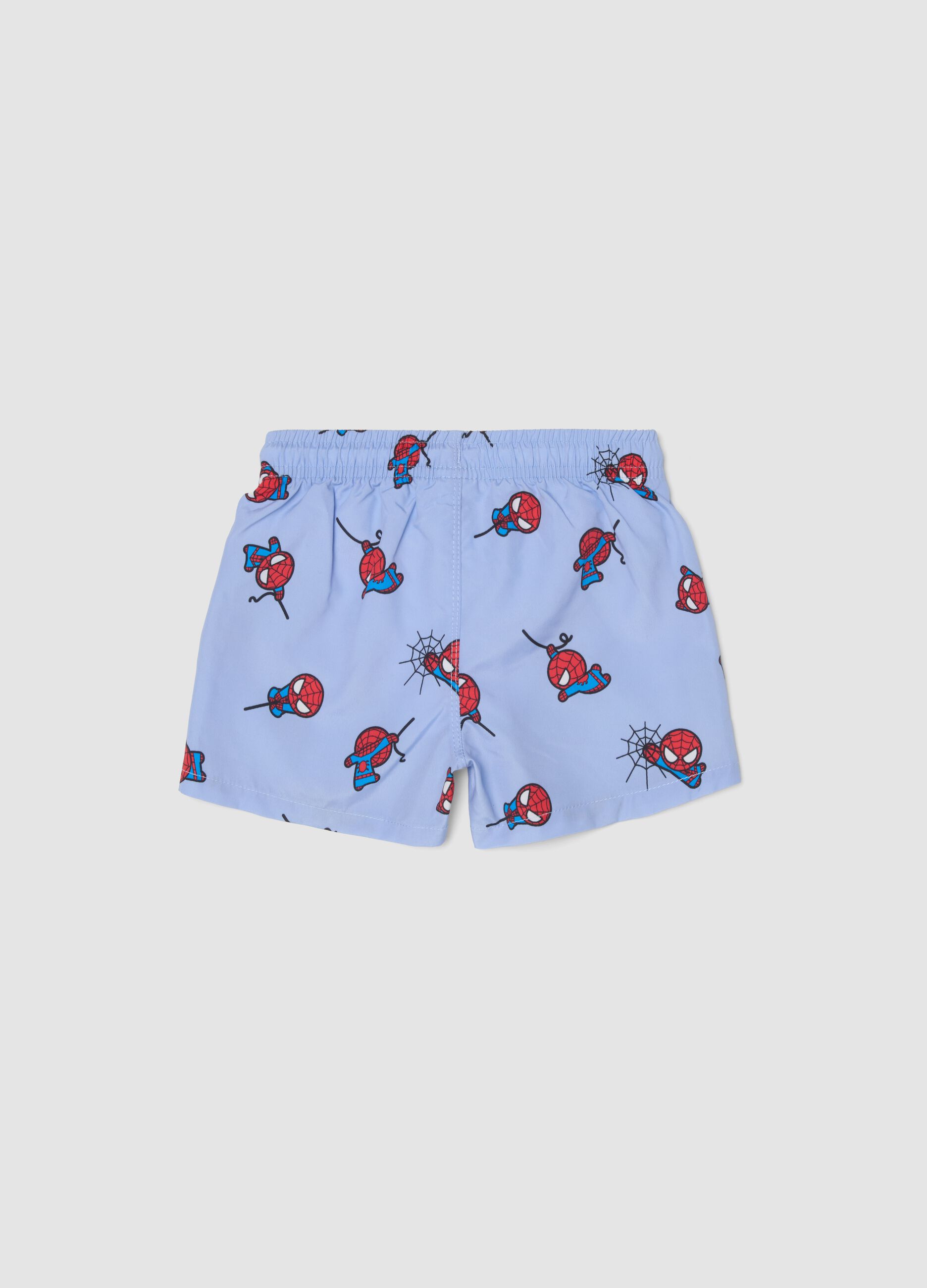 Blue swim shorts with Spidey print