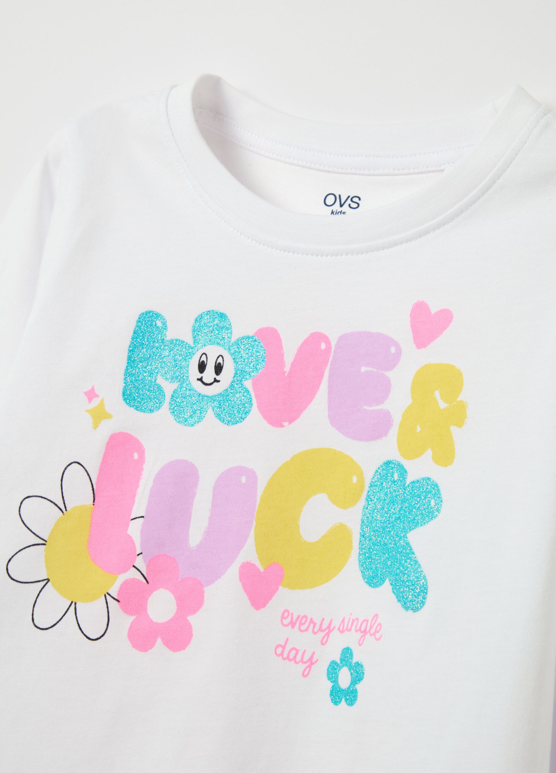 T-shirt maniche lunghe stampa "Love & Luck" 