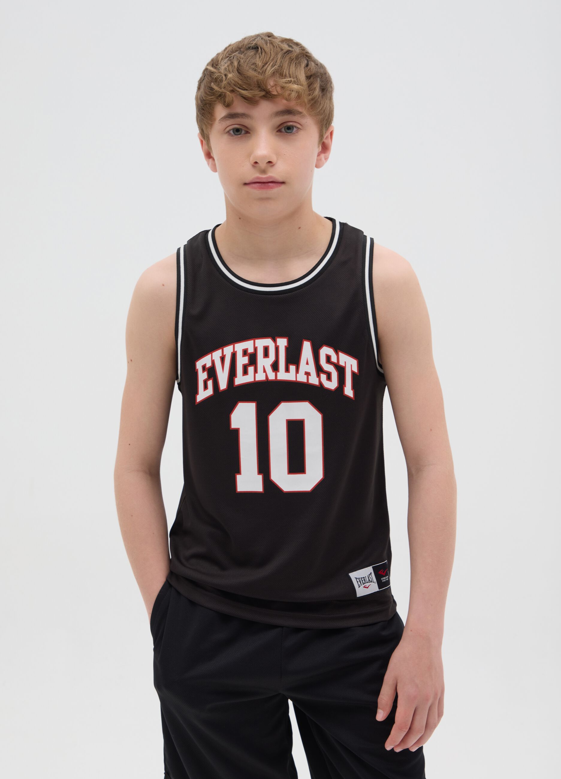 Canotta da ragazzo in nero relaxed fit con logo Everlast