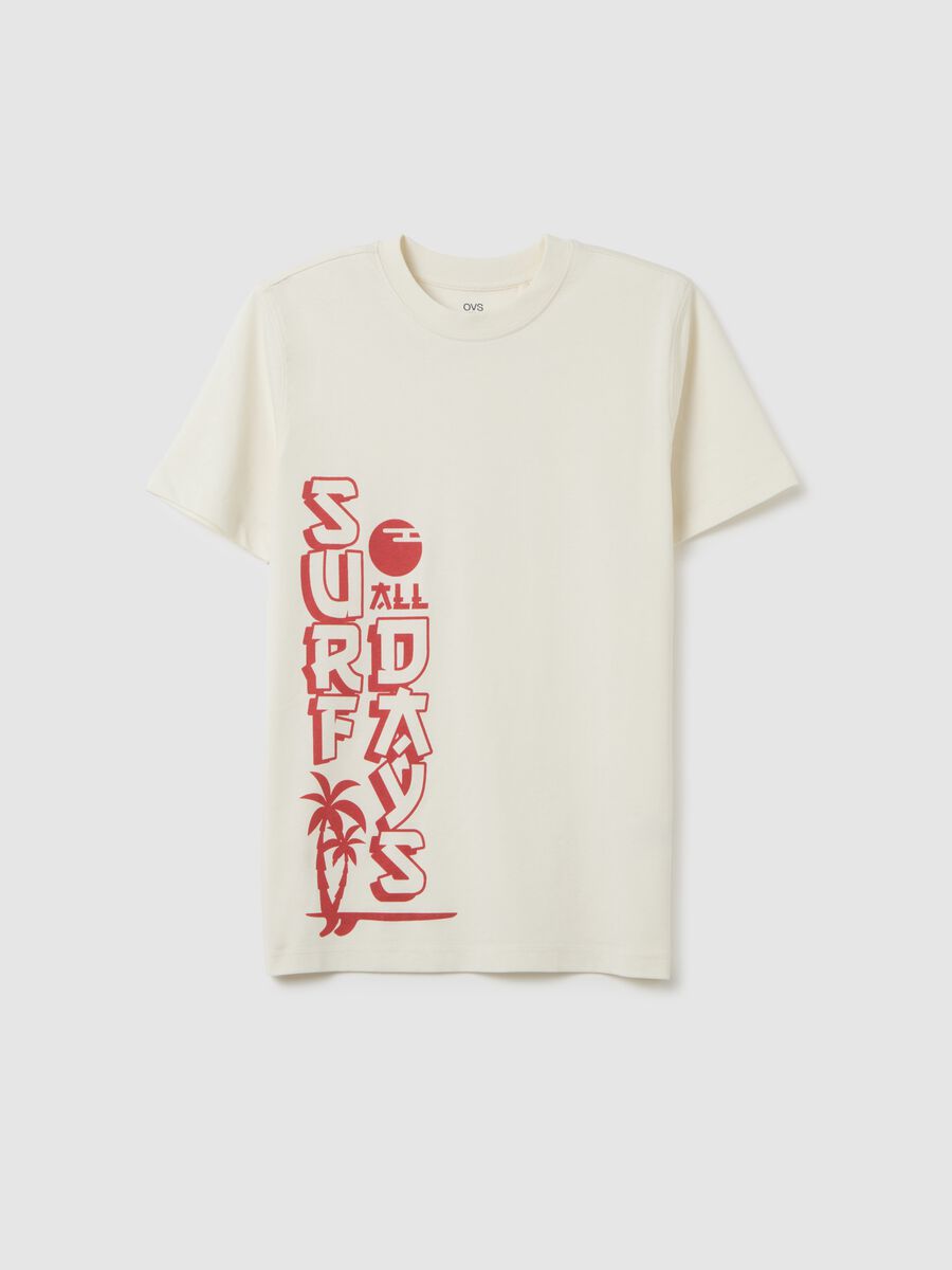White pure cotton boy’s t-shirt, regular fit with print_0