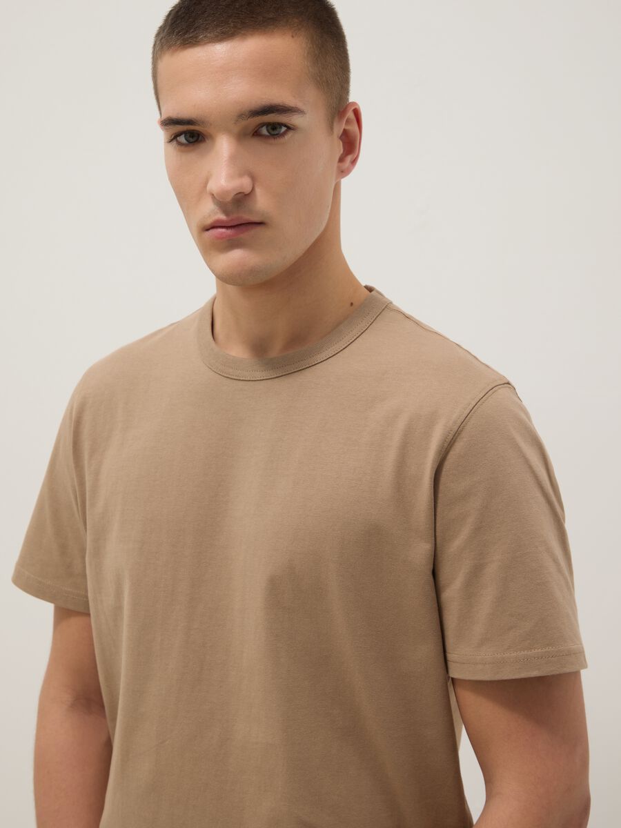 Beige short sleeve pure cotton T-shirt regular fit_4