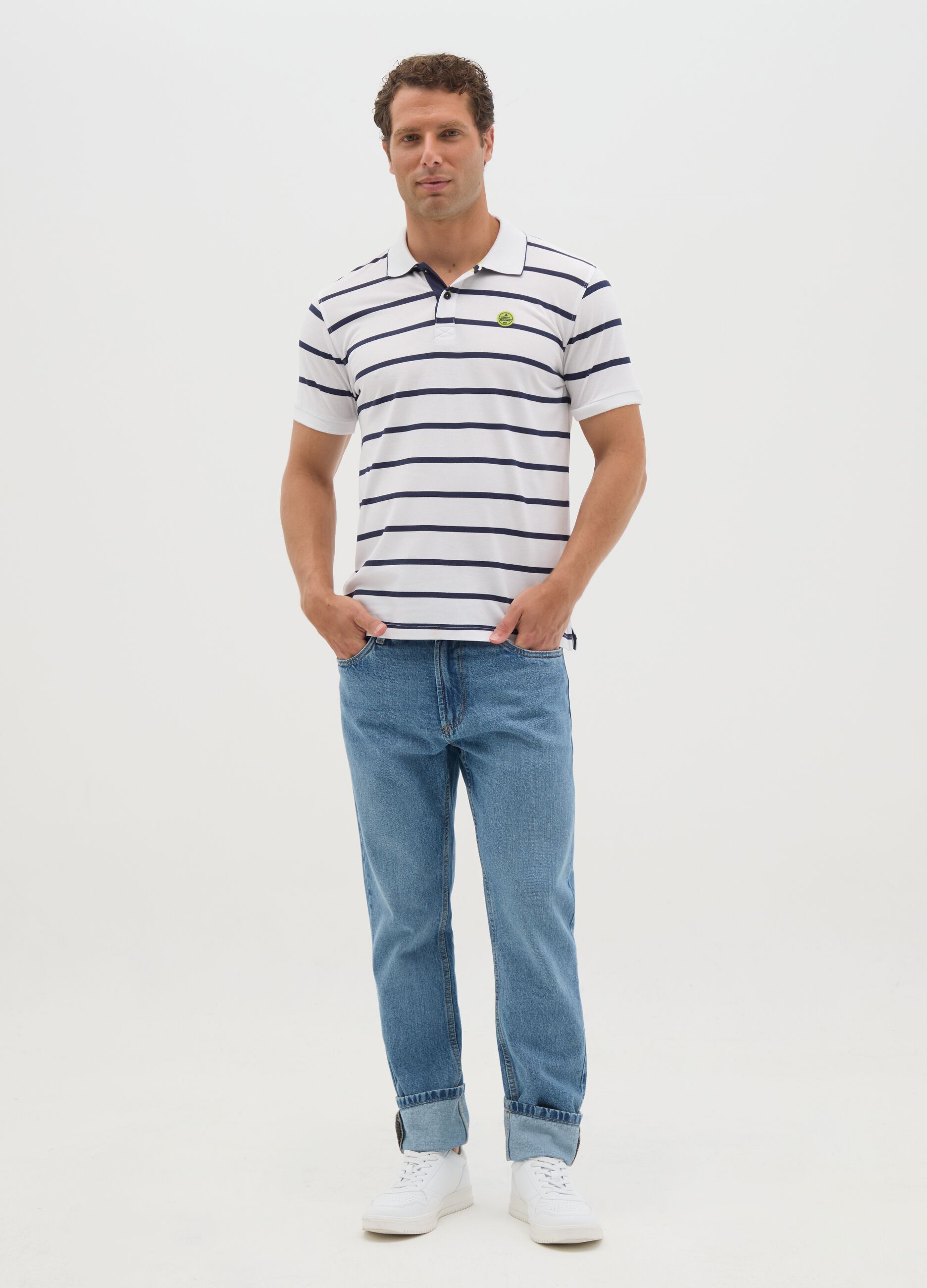 Men's Polo Shirt in Pure Multicolour Cotton