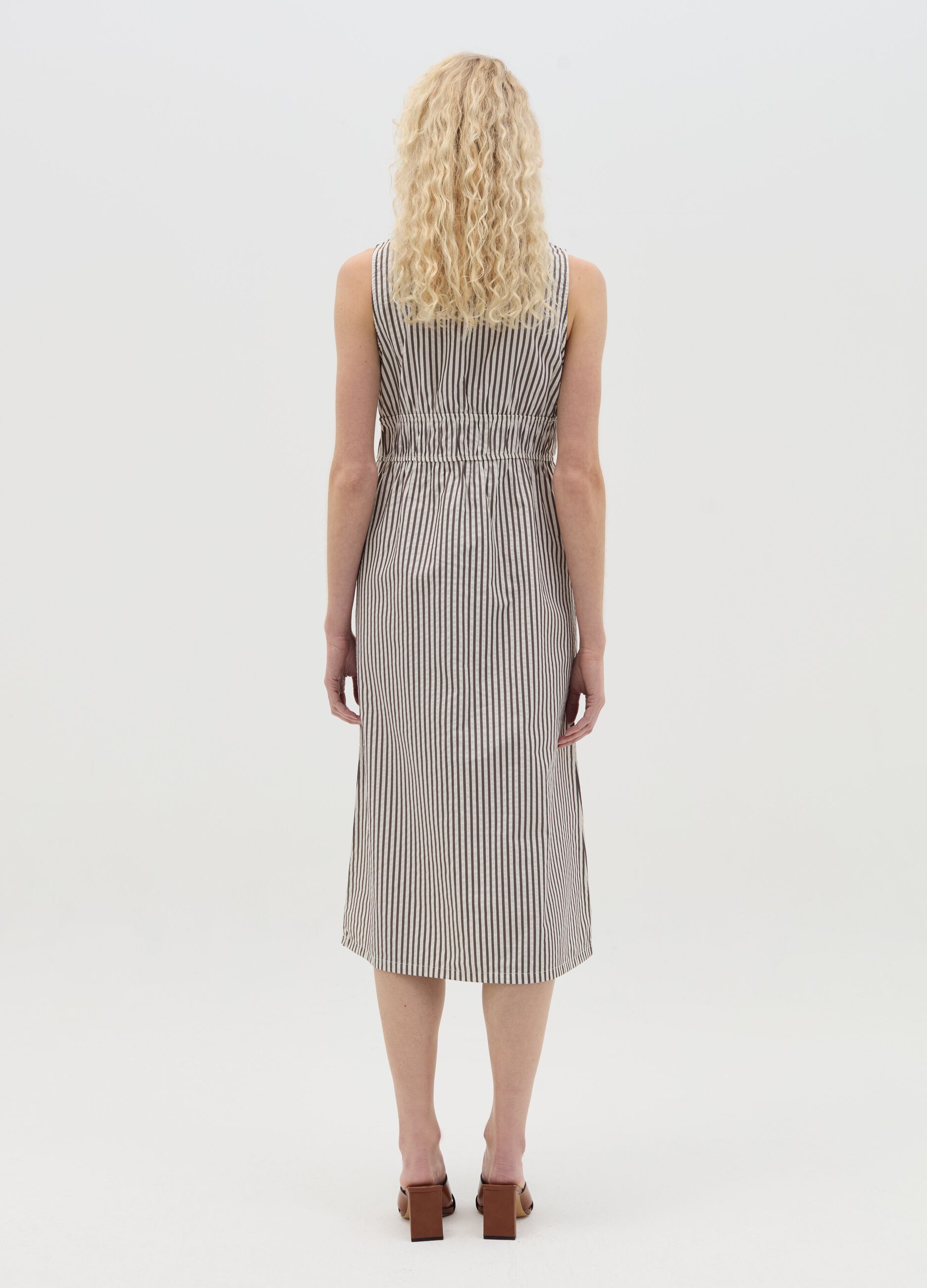 Striped midi dress with V neck