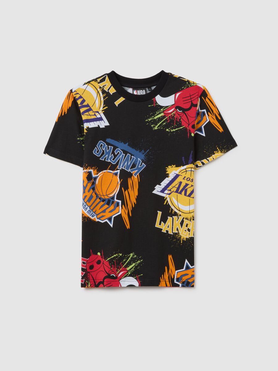T-shirt da ragazzo in puro cotone nera regular fit con stampa basket_3