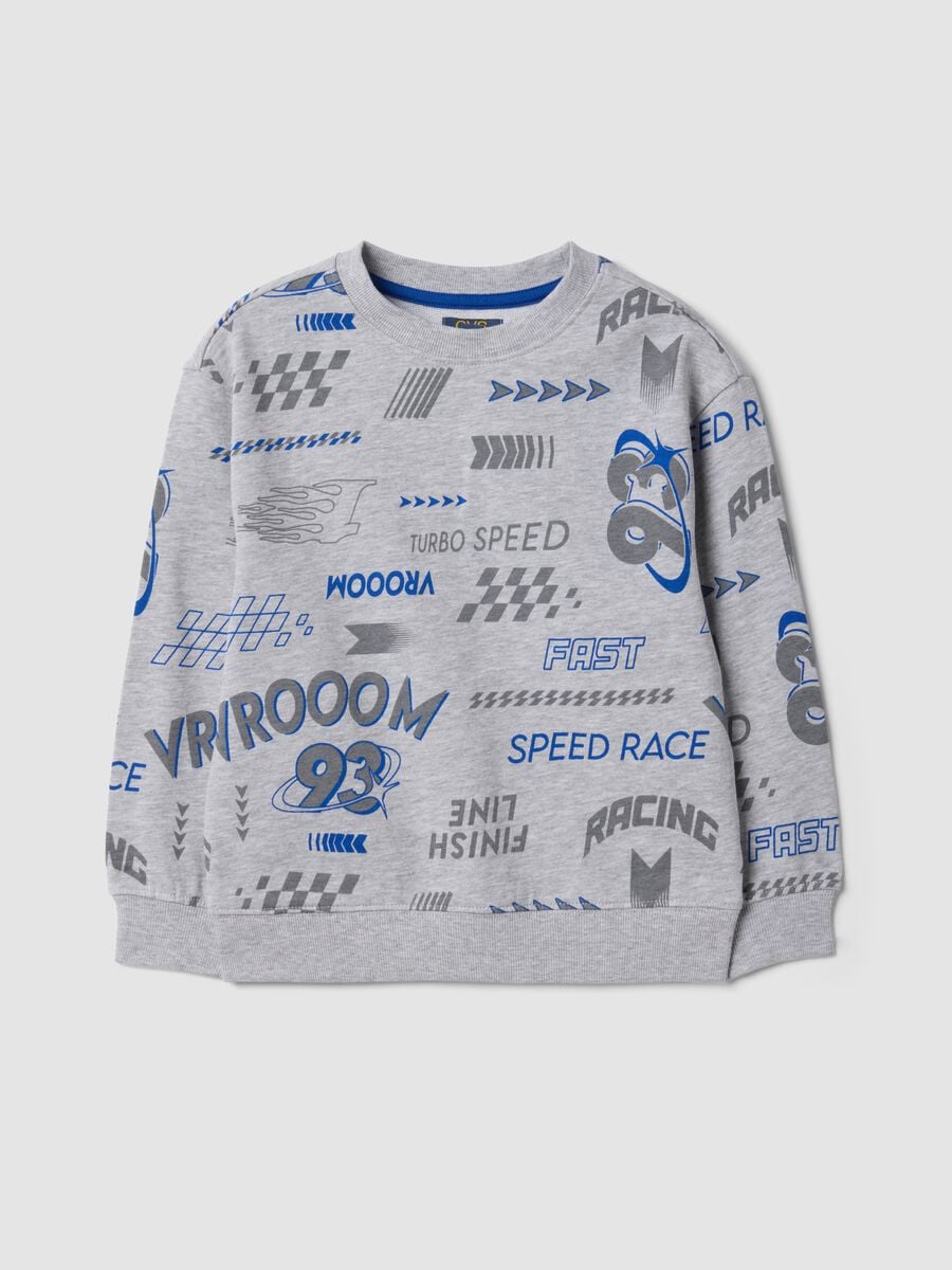 Grey cotton-viscose blend sweatshirt with racing prints, oversized fit_0
