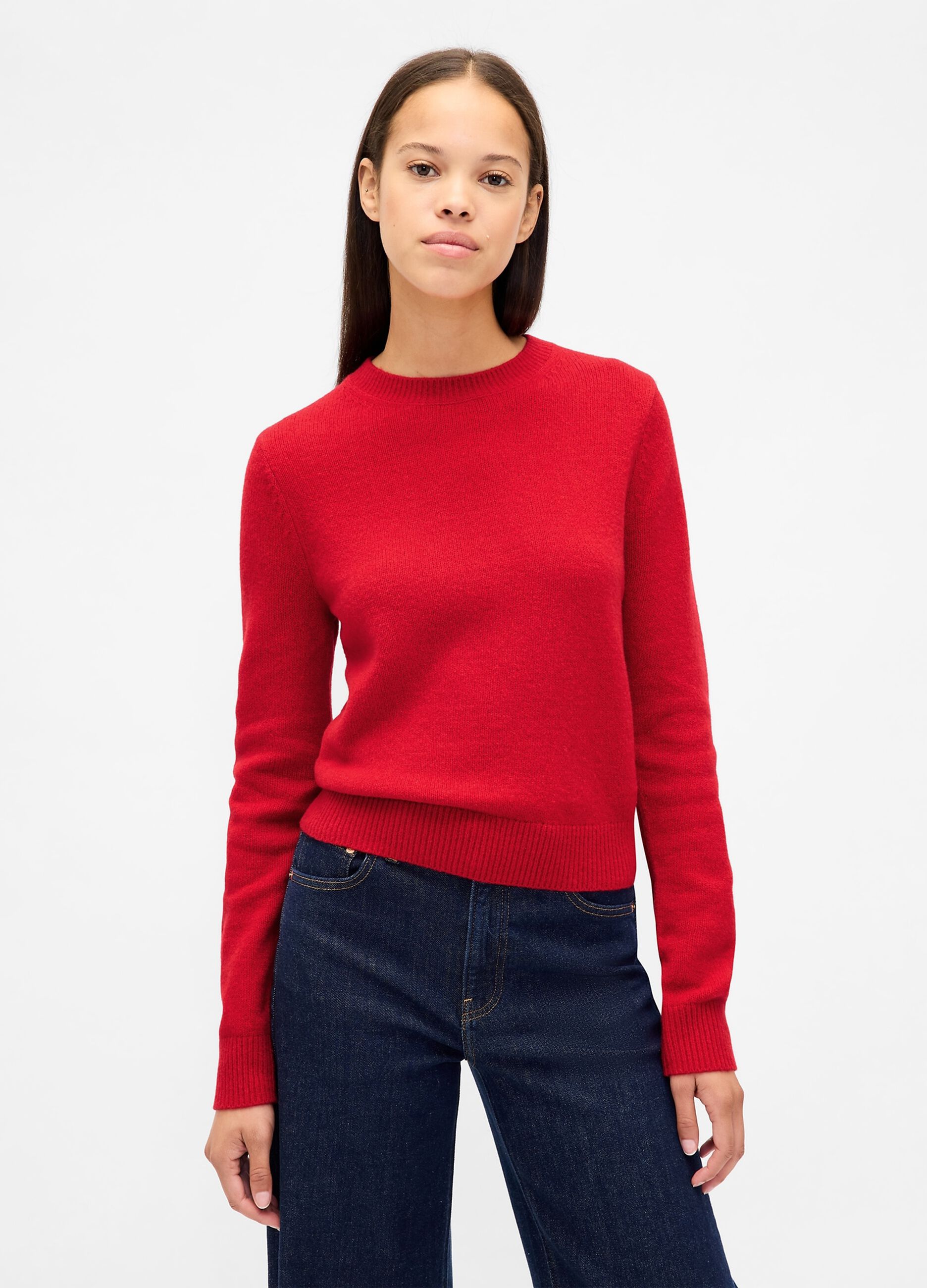 Red Cotton and Acrylic Blend Pullover
