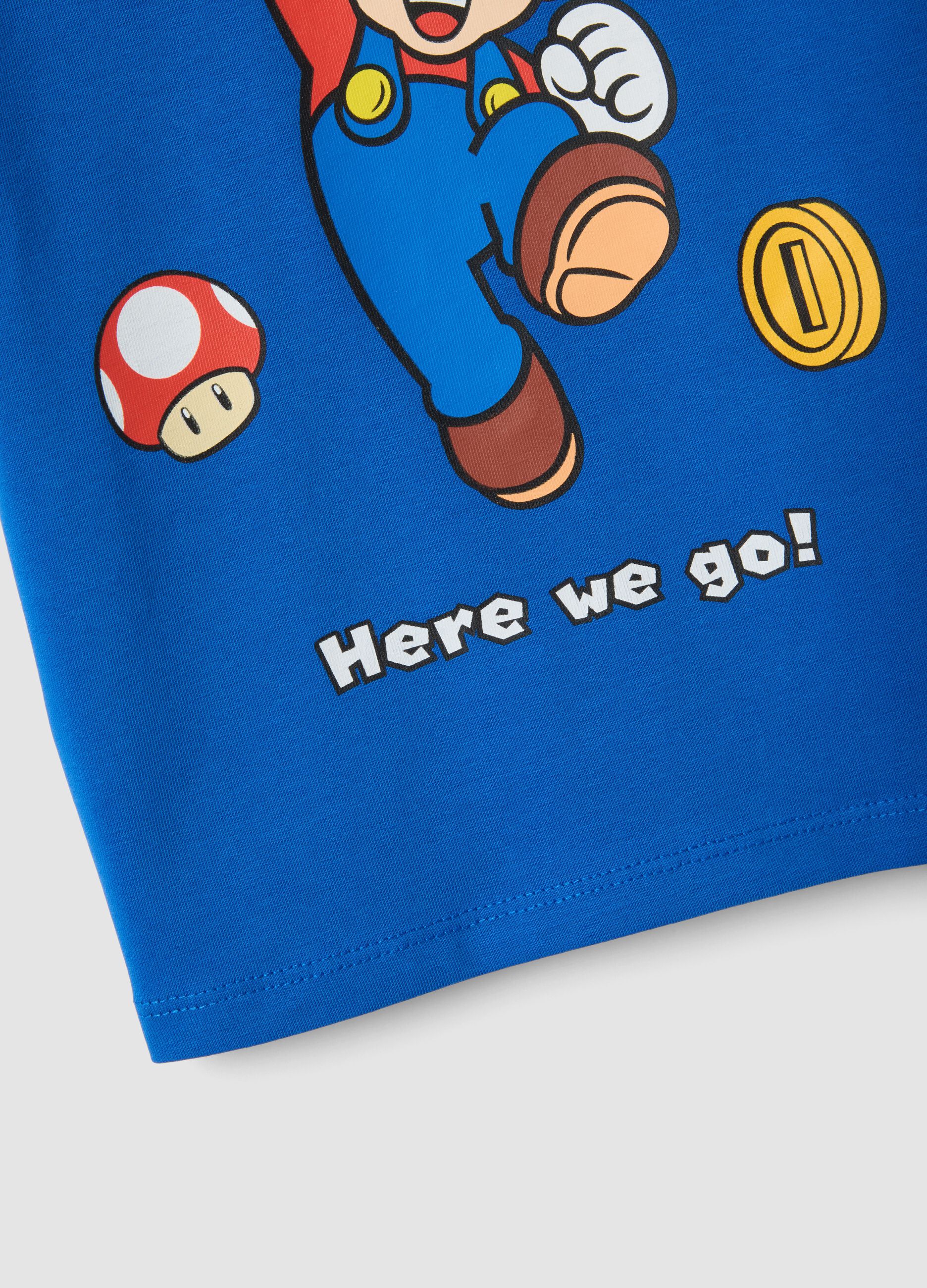 Blue short-sleeve stretch cotton T-shirt
