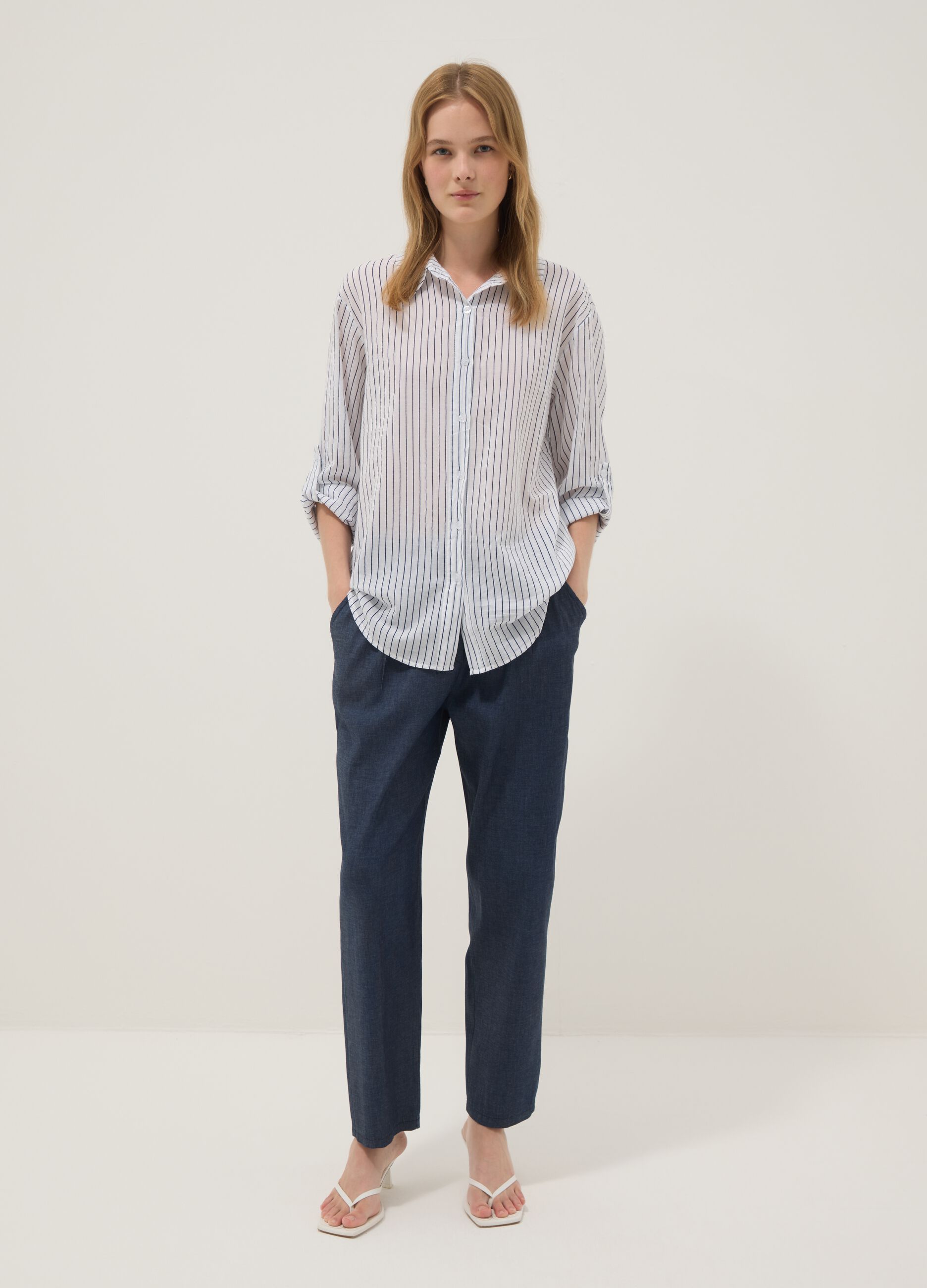 Blue stretch cotton trousers