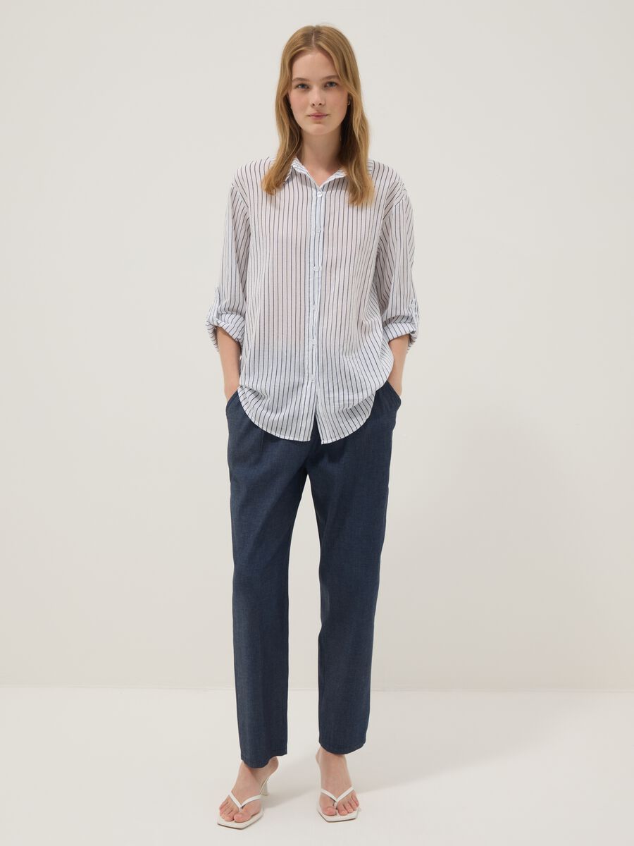 Pantaloni blu in cotone elasticizzato_0