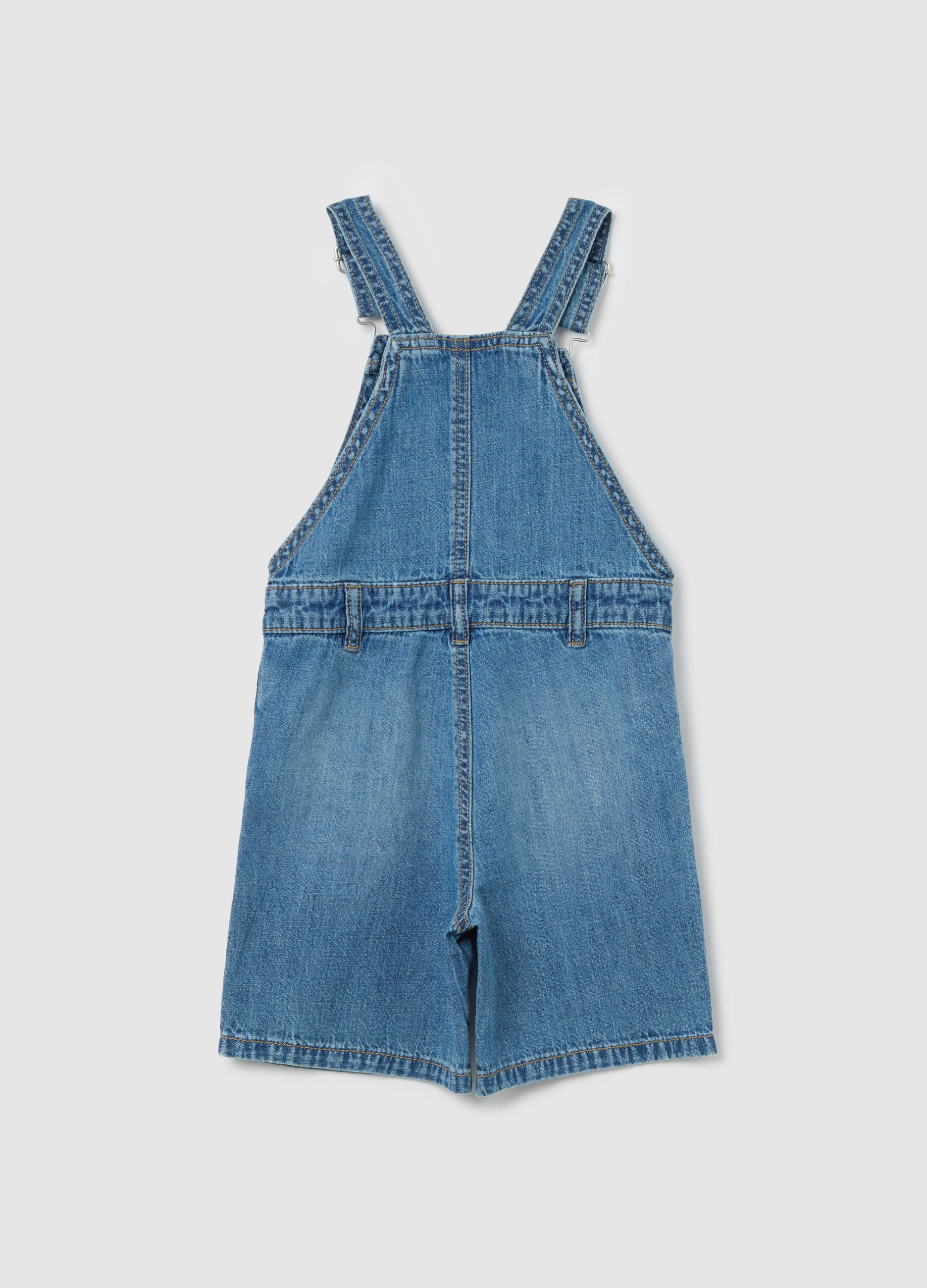 Denim dungarees with pockets and surfer zebra embroidery