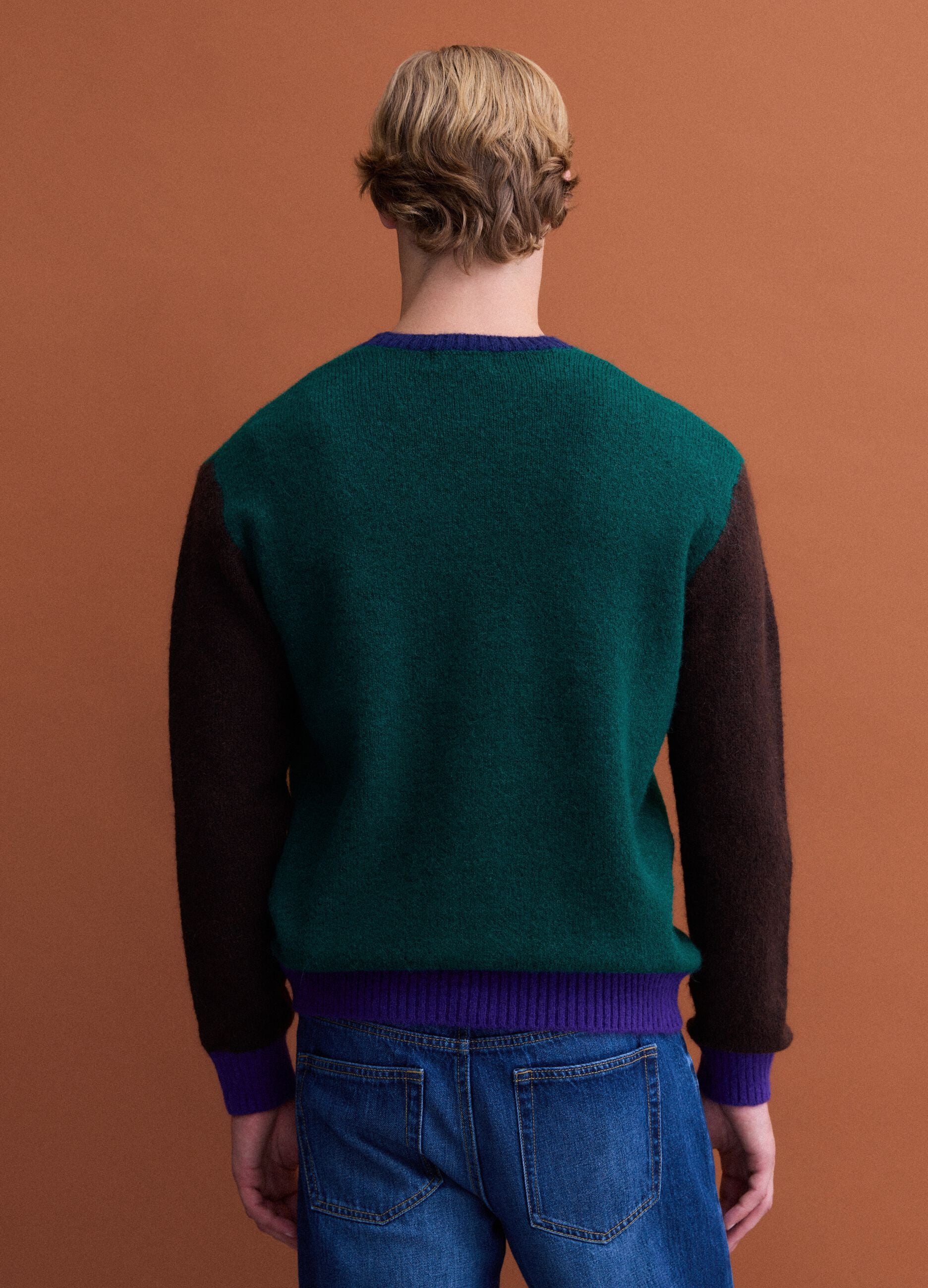 Green crew-neck jumper in stretch wool and alpaca, regular fit
