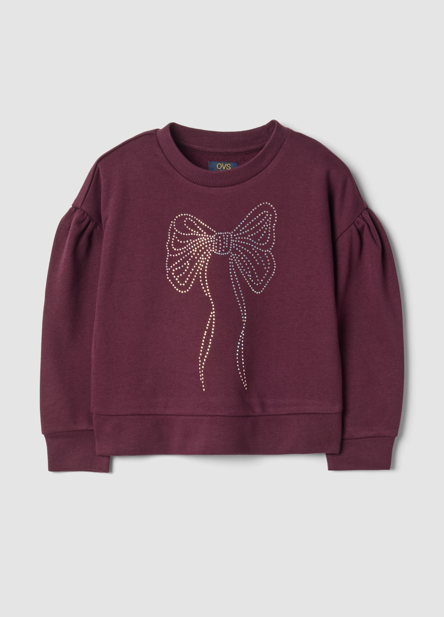 Purple cotton-blend crew-neck sweatshirt with bow