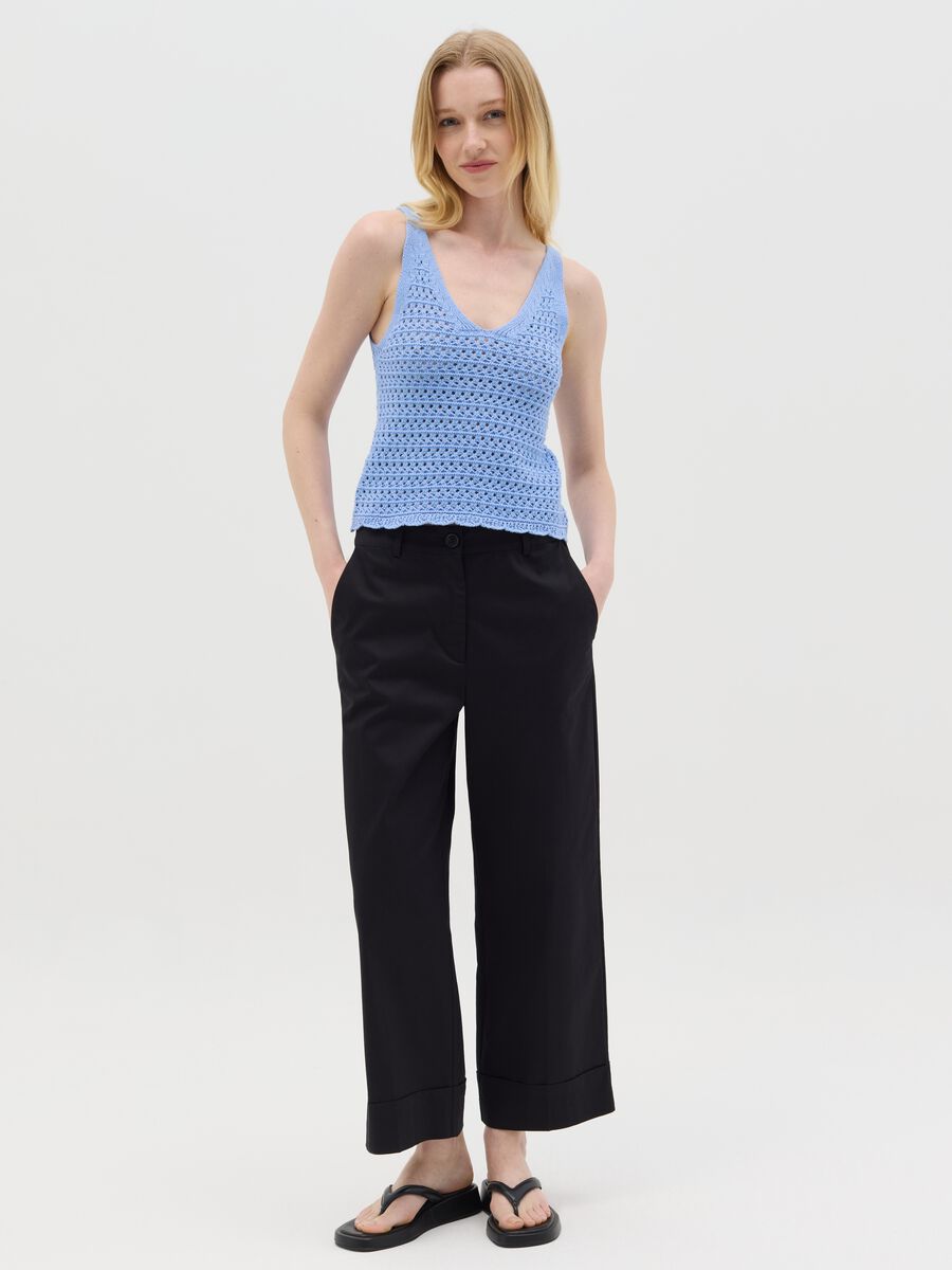 Light blue crochet tank top with V neck_0