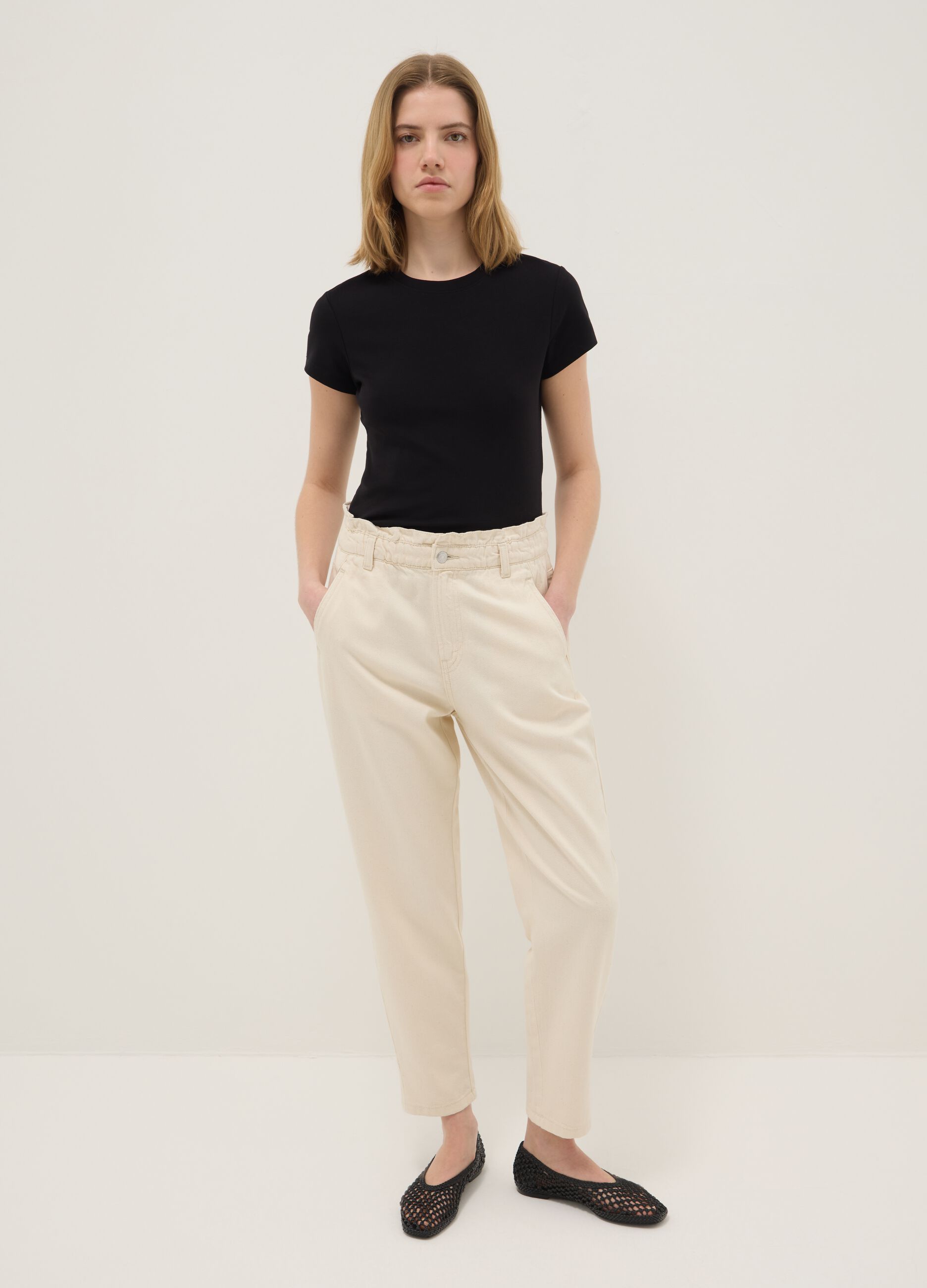 Beige pure cotton baggy trousers