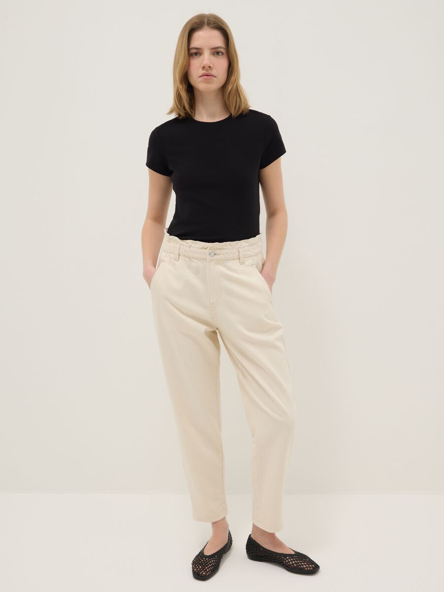 Beige pure cotton baggy trousers_0