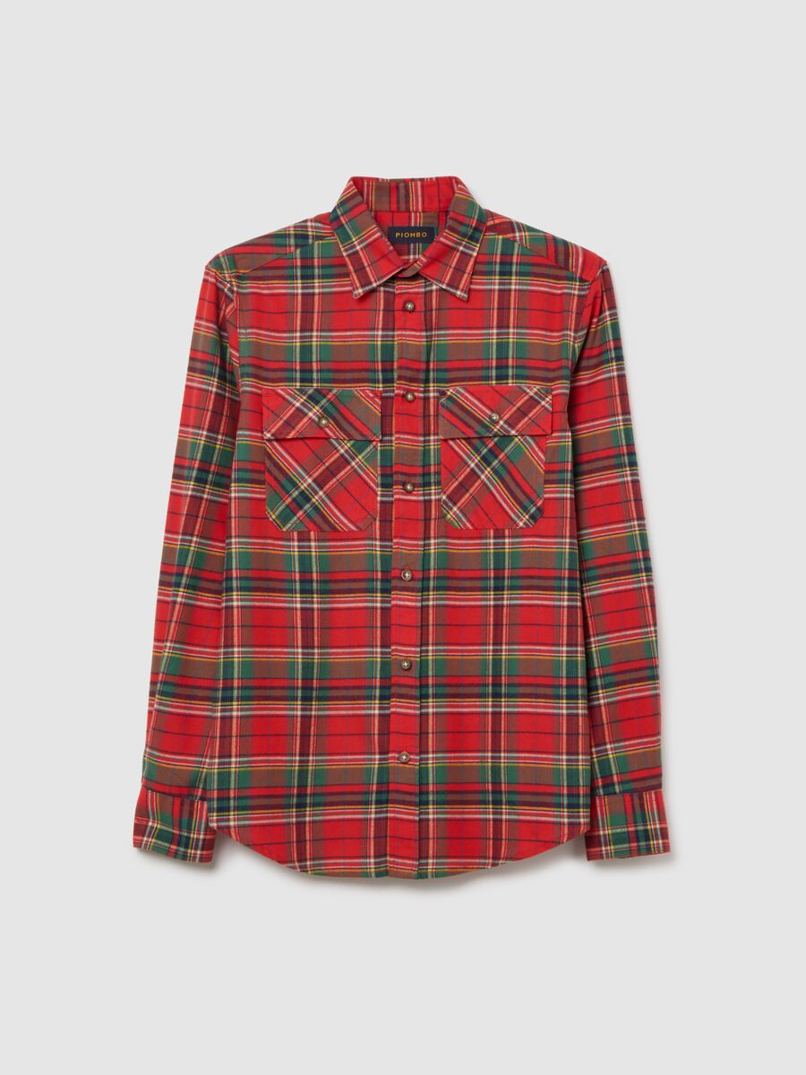 Camicia a quadri multicolor in puro cotone regular fit in flanella_0
