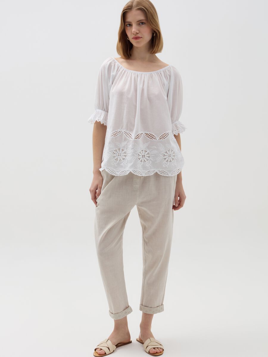 Crop joggers with turn ups in broderie anglaise_0