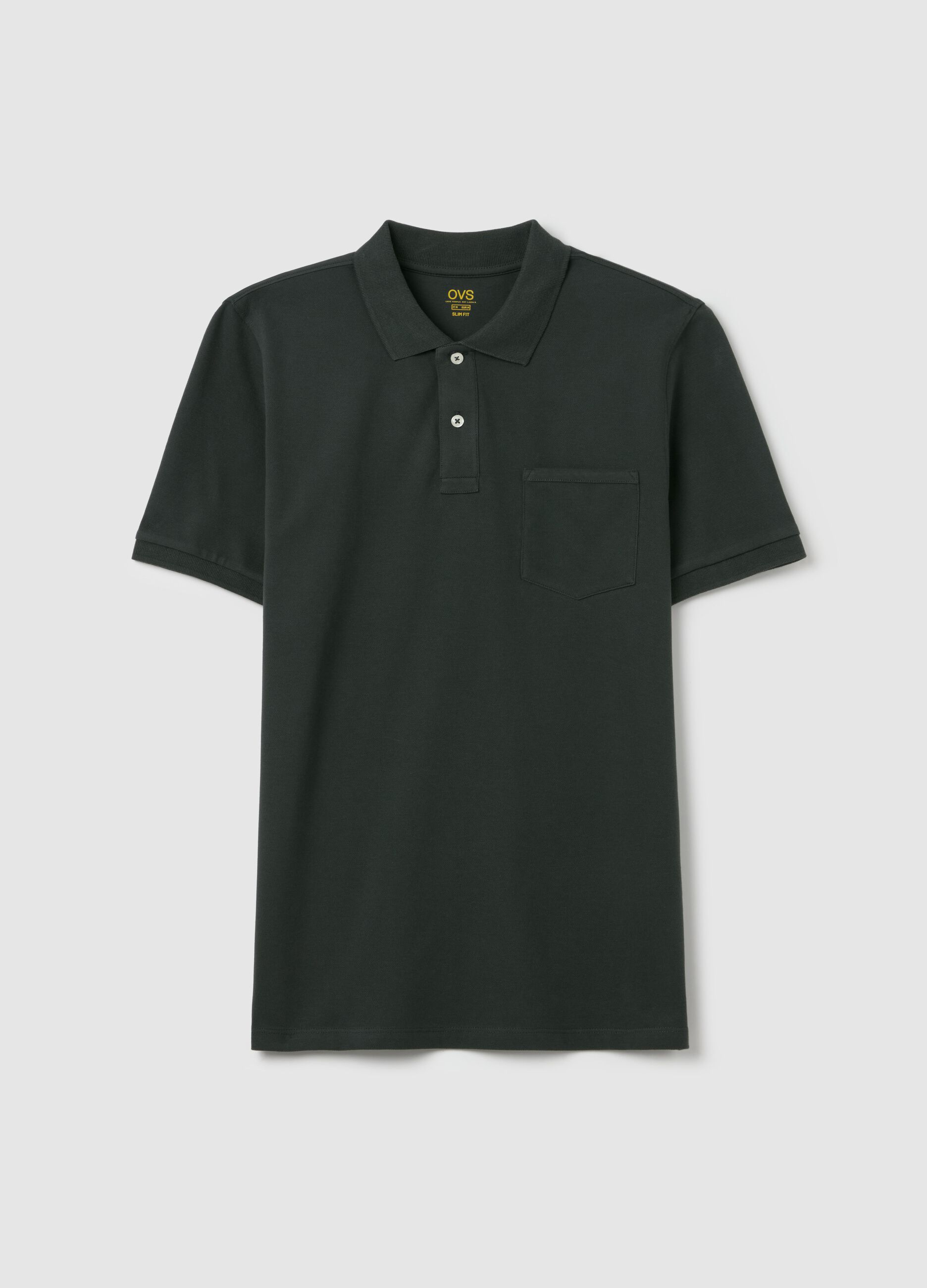 Polo in cotone stretch con tasca