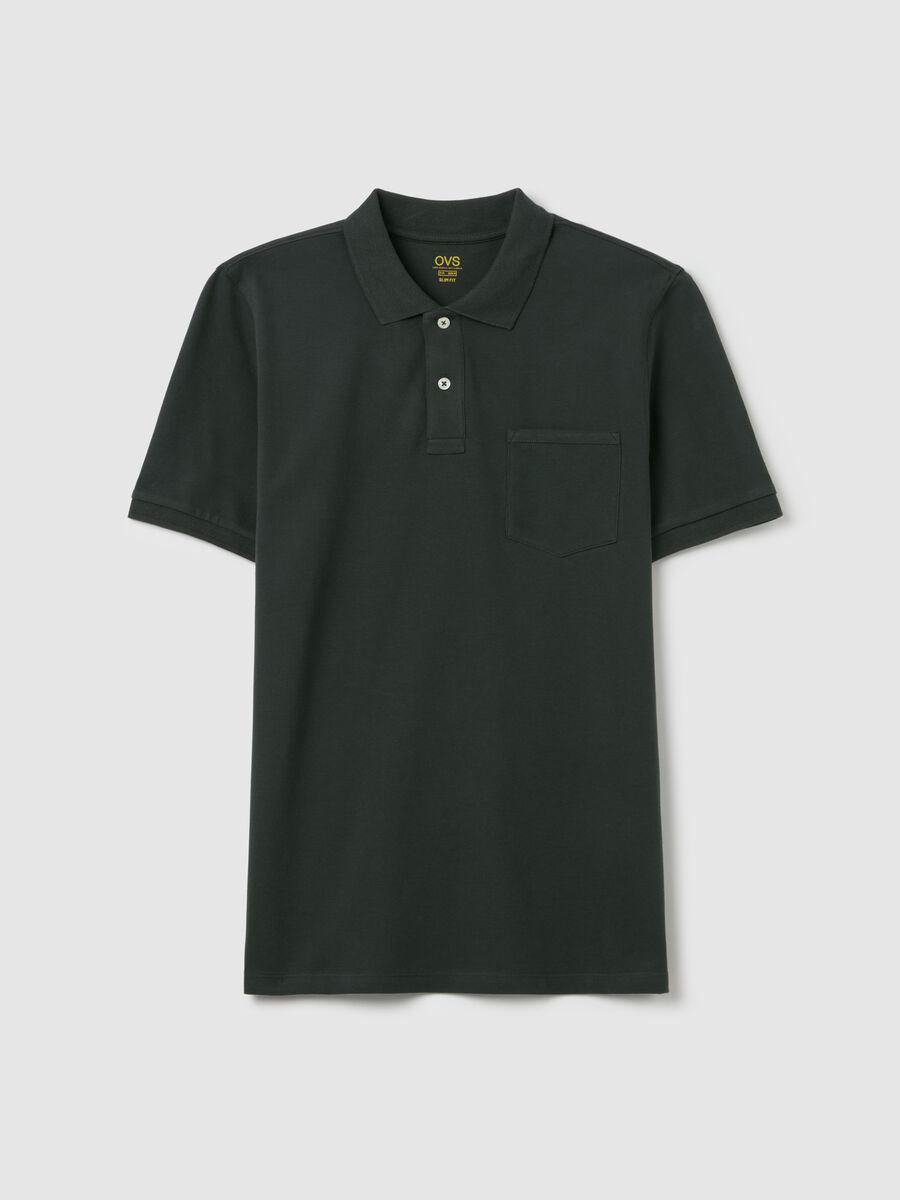 Stretch cotton polo shirt with pocket_0
