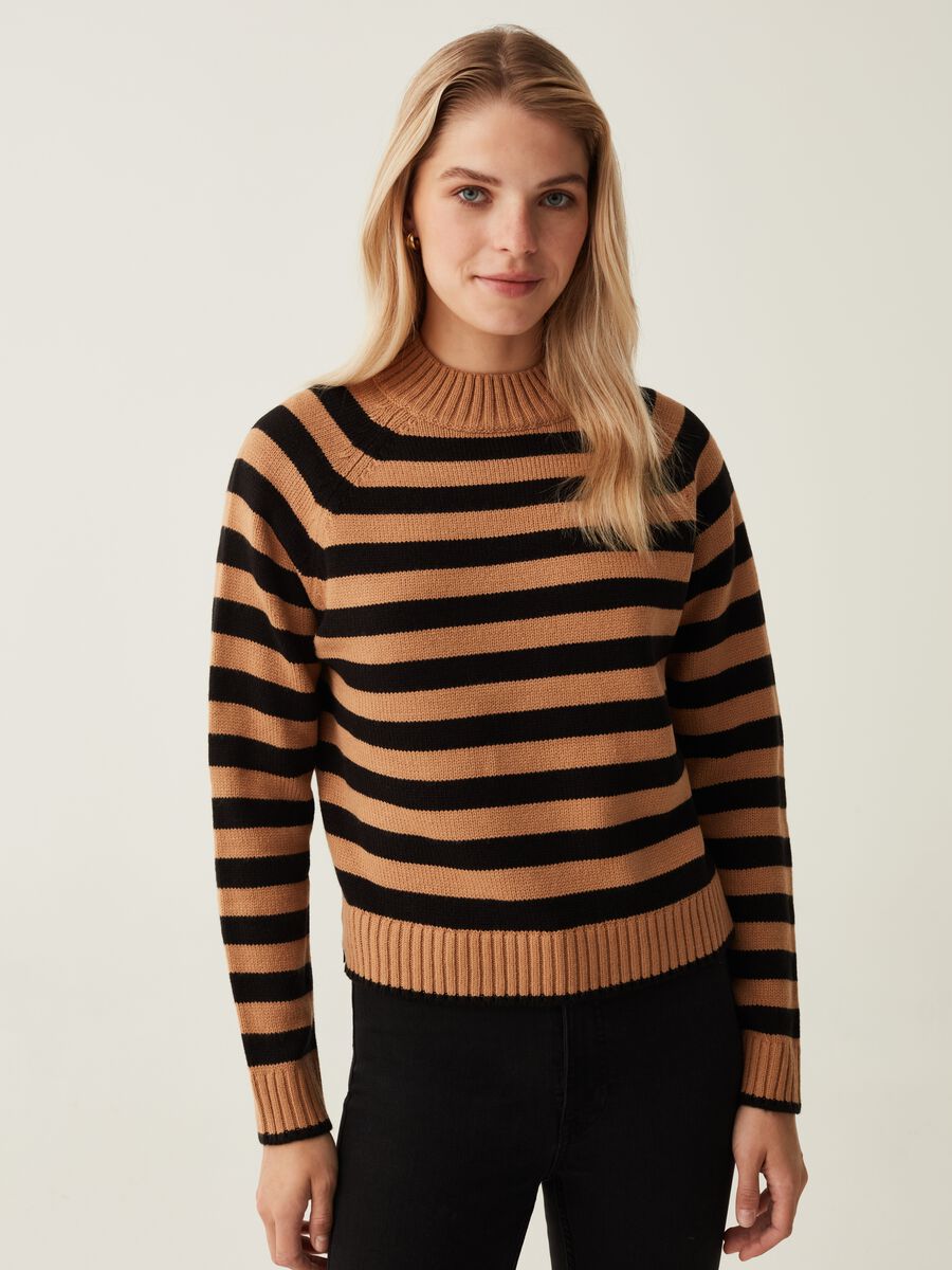 Pullover a righe mock neck_0