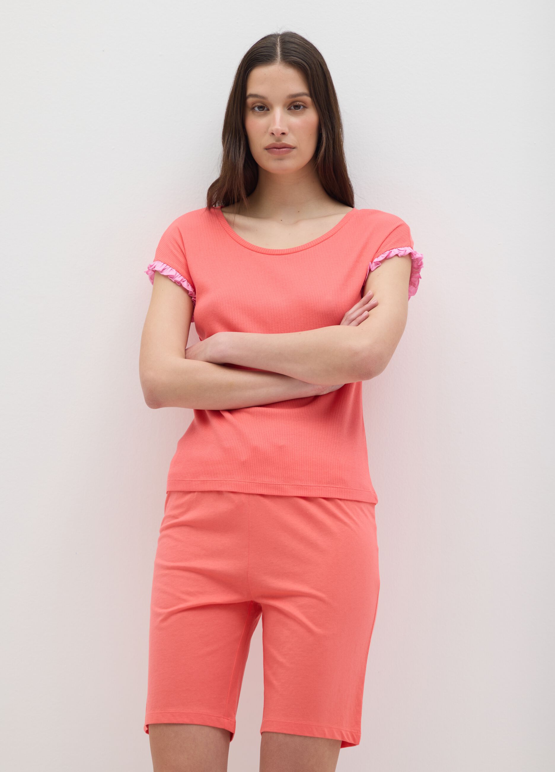 Top pigiama da donna in puro cotone arancione