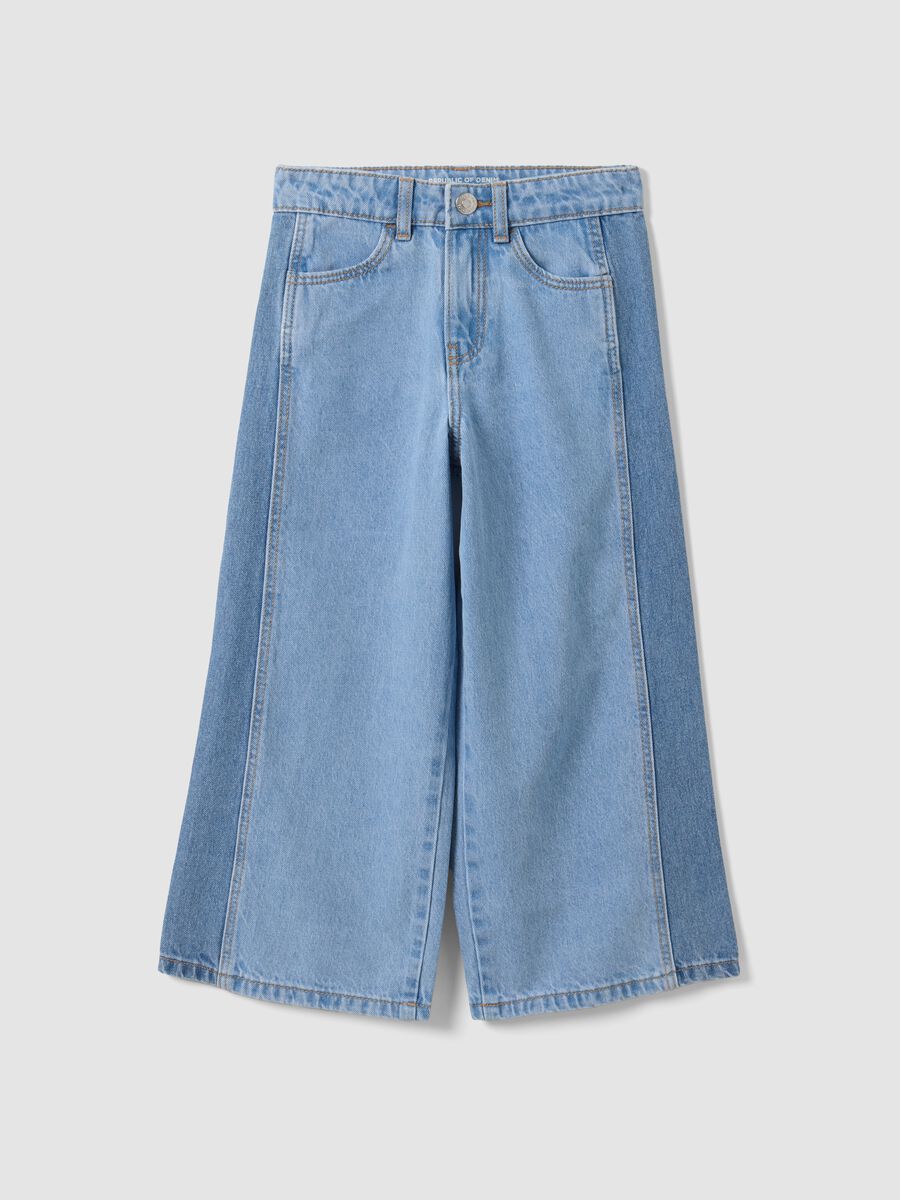 Jeans azzurri wide leg in puro cotone per bambina_0