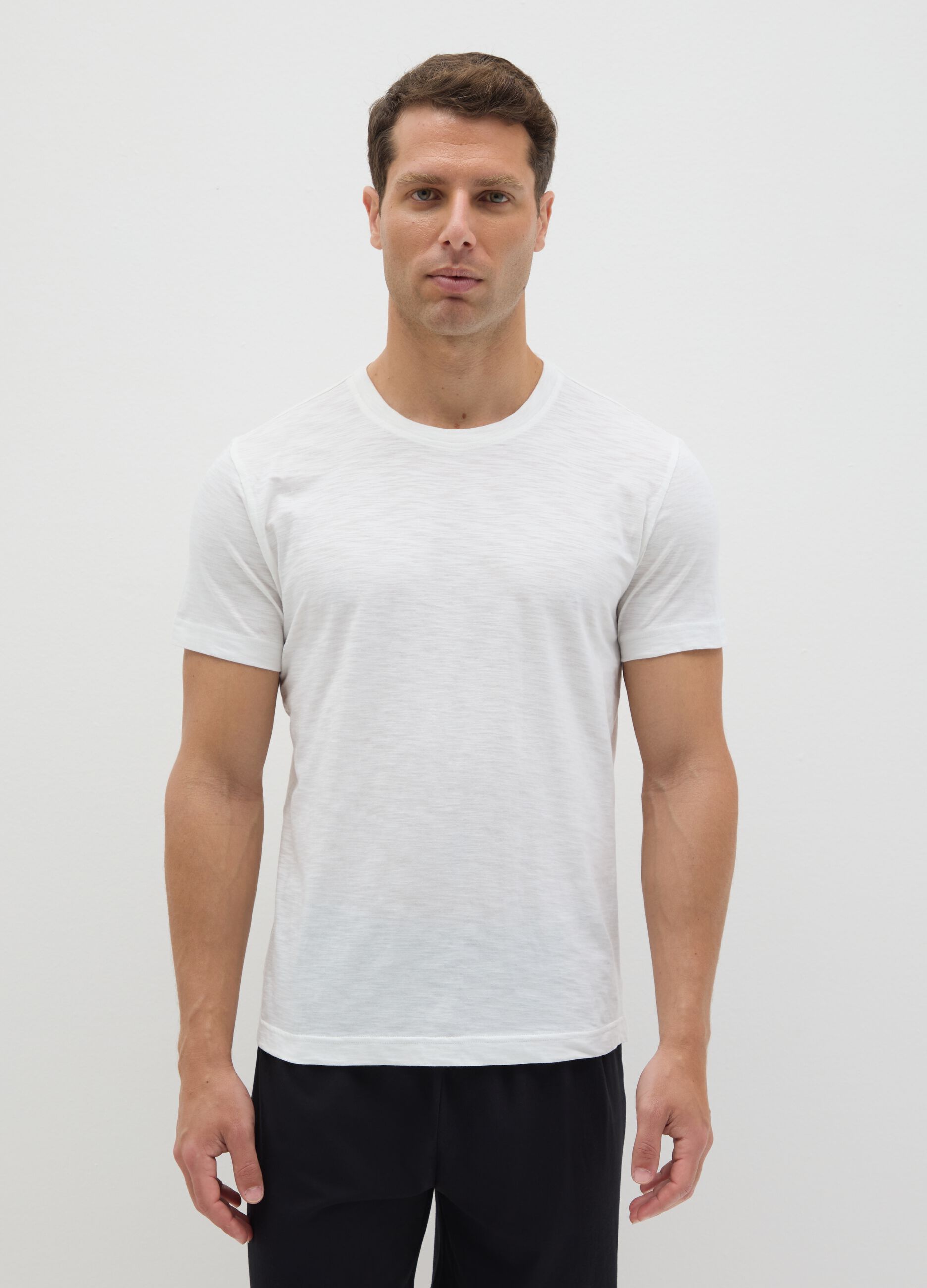 Short pyjamas in white and black slub jersey