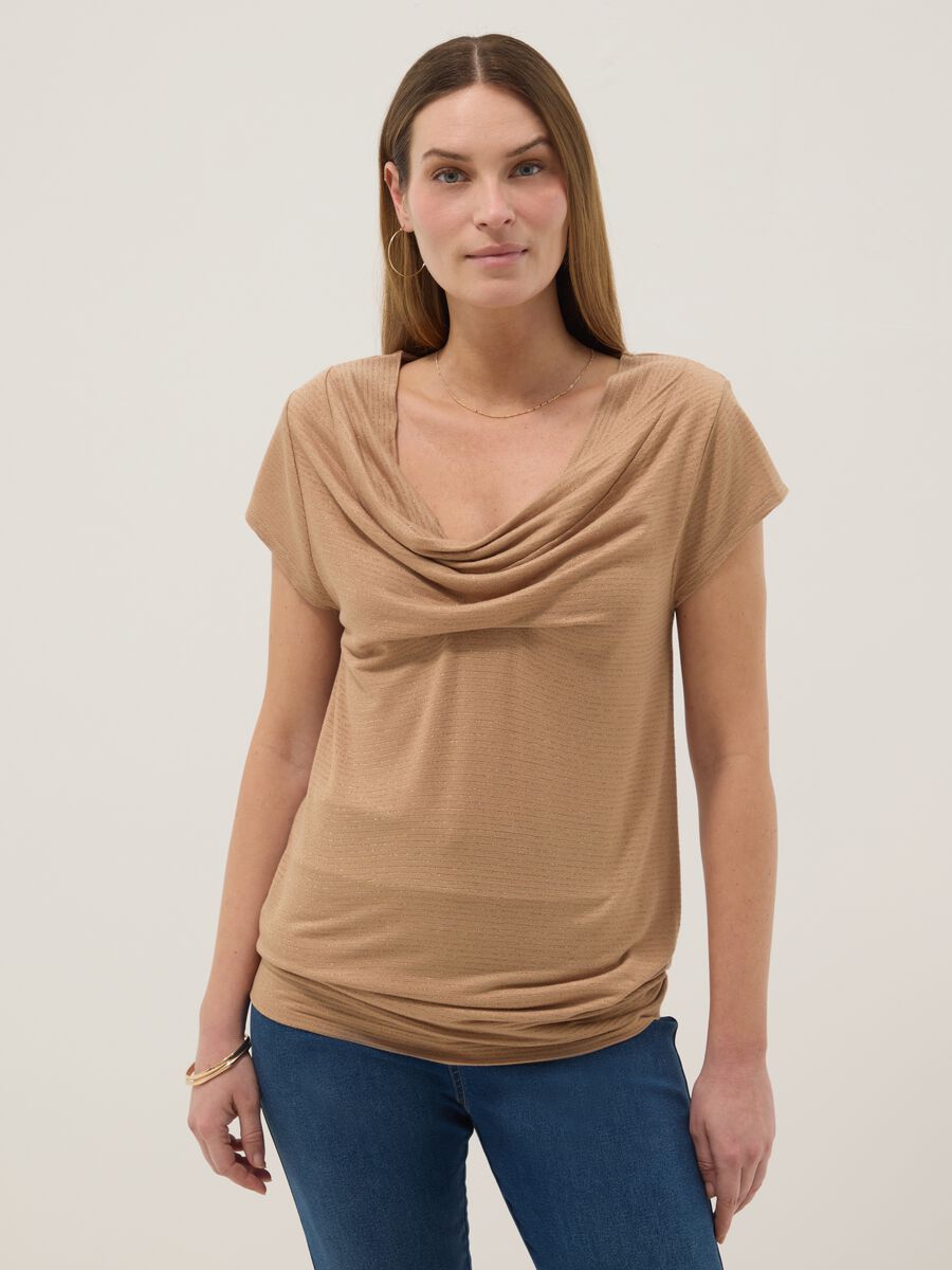 Maglietta beige premaman a maniche corte in viscosa elasticizzata_1