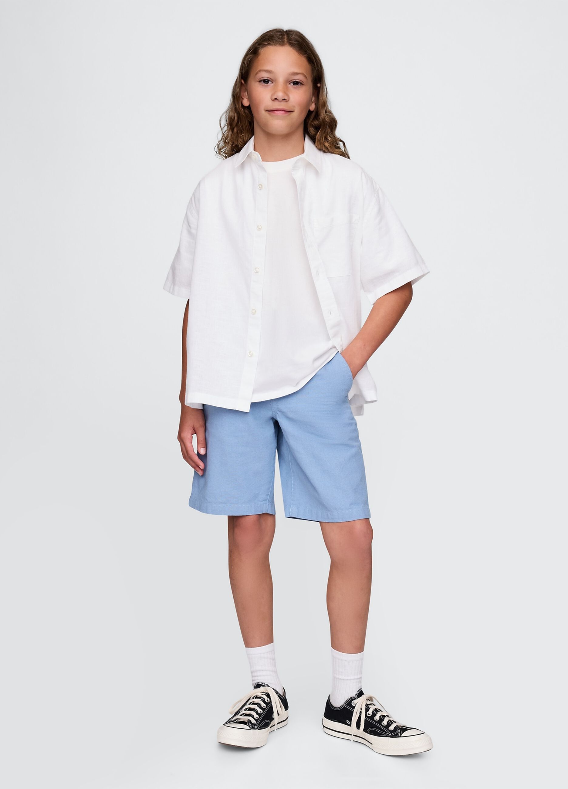 Blue linen and cotton shorts for children