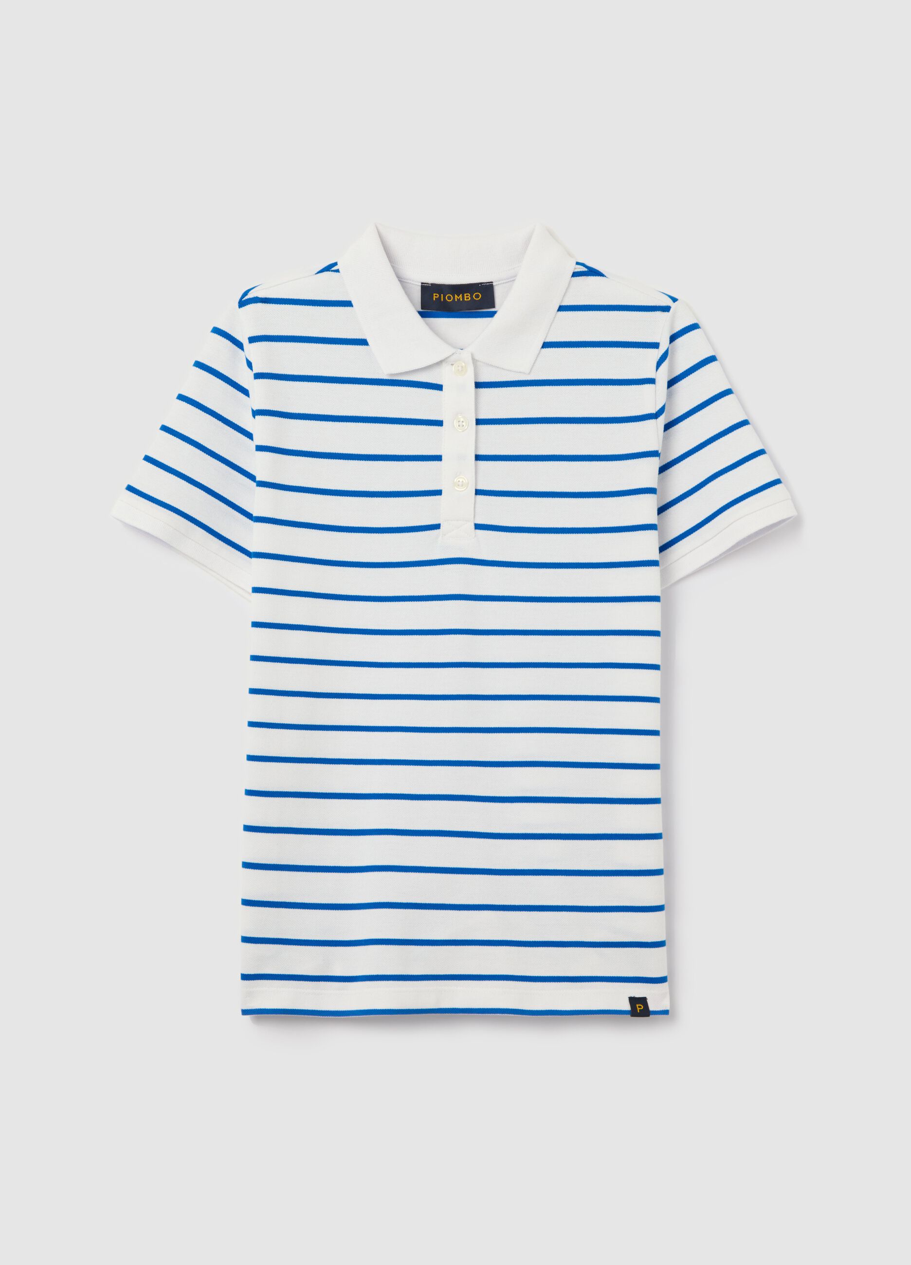 Light blue and white striped polo shirt in piquet
