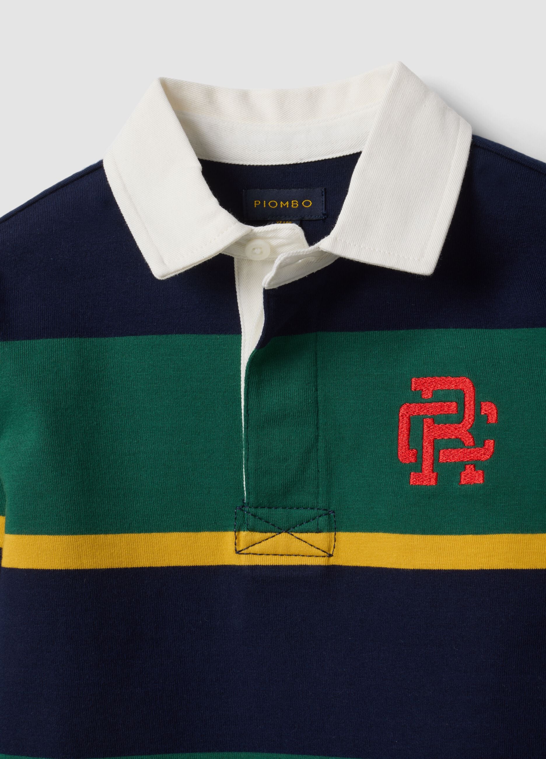 Boys&rsquo; multicolour pure cotton striped rugby polo with classic collar
